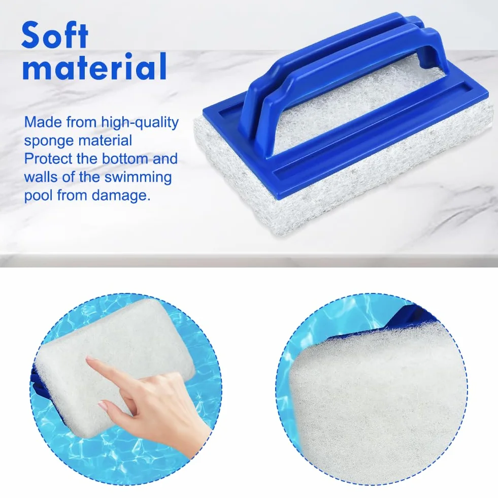 Lot de 2 Brosse Éponge Ligne d'eau, Éponge Magique avec Poignée, Brosse de Nettoyage de Piscine, Bleu