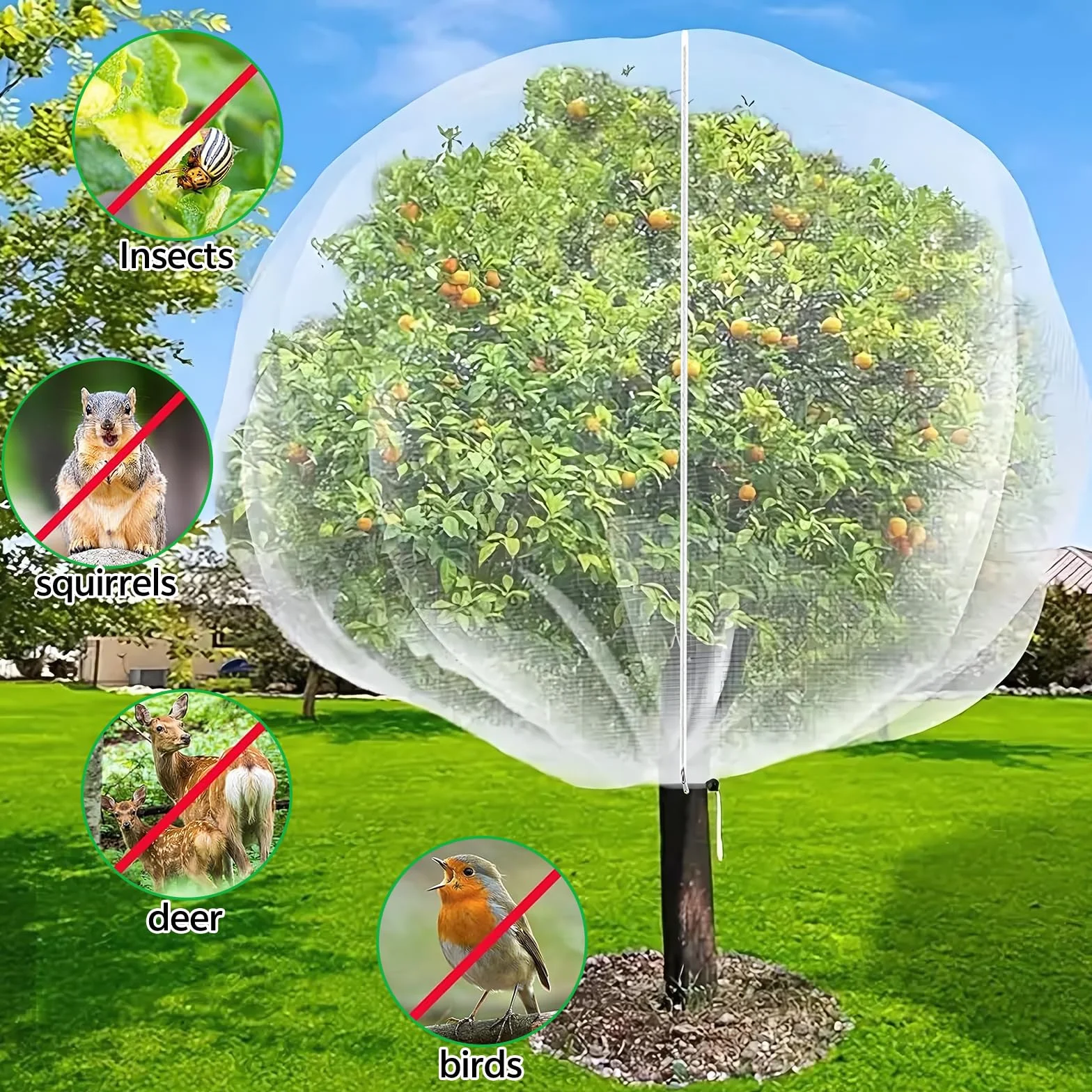 Filets Pour Arbres Fruitiers 2.4x2.4 m Lot de 2 Avec Fermeture Éclair Cordon de Serrage Réutilisable Jardin Vergers