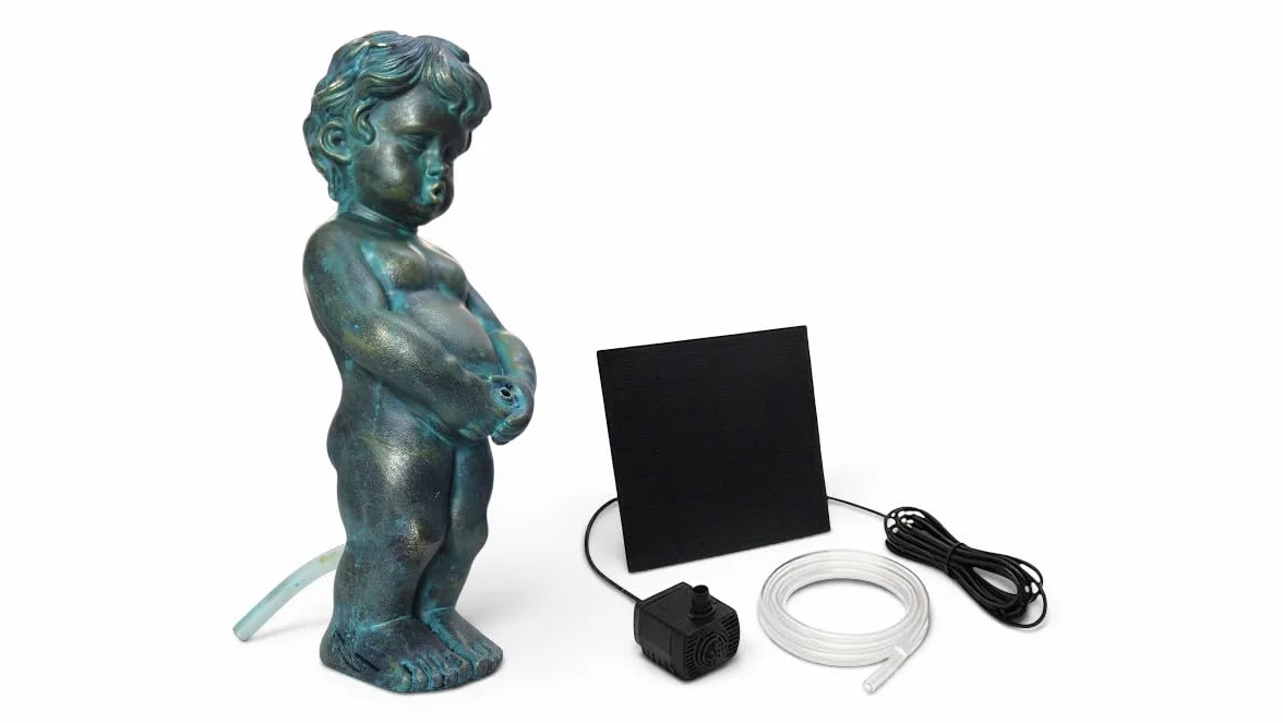 Arnusa Fontanna solarna figurka do basenu z pompą solarną i strumieniem wody dekoracja ogrodowa z polireliny miedzianej 11x12x31 cm