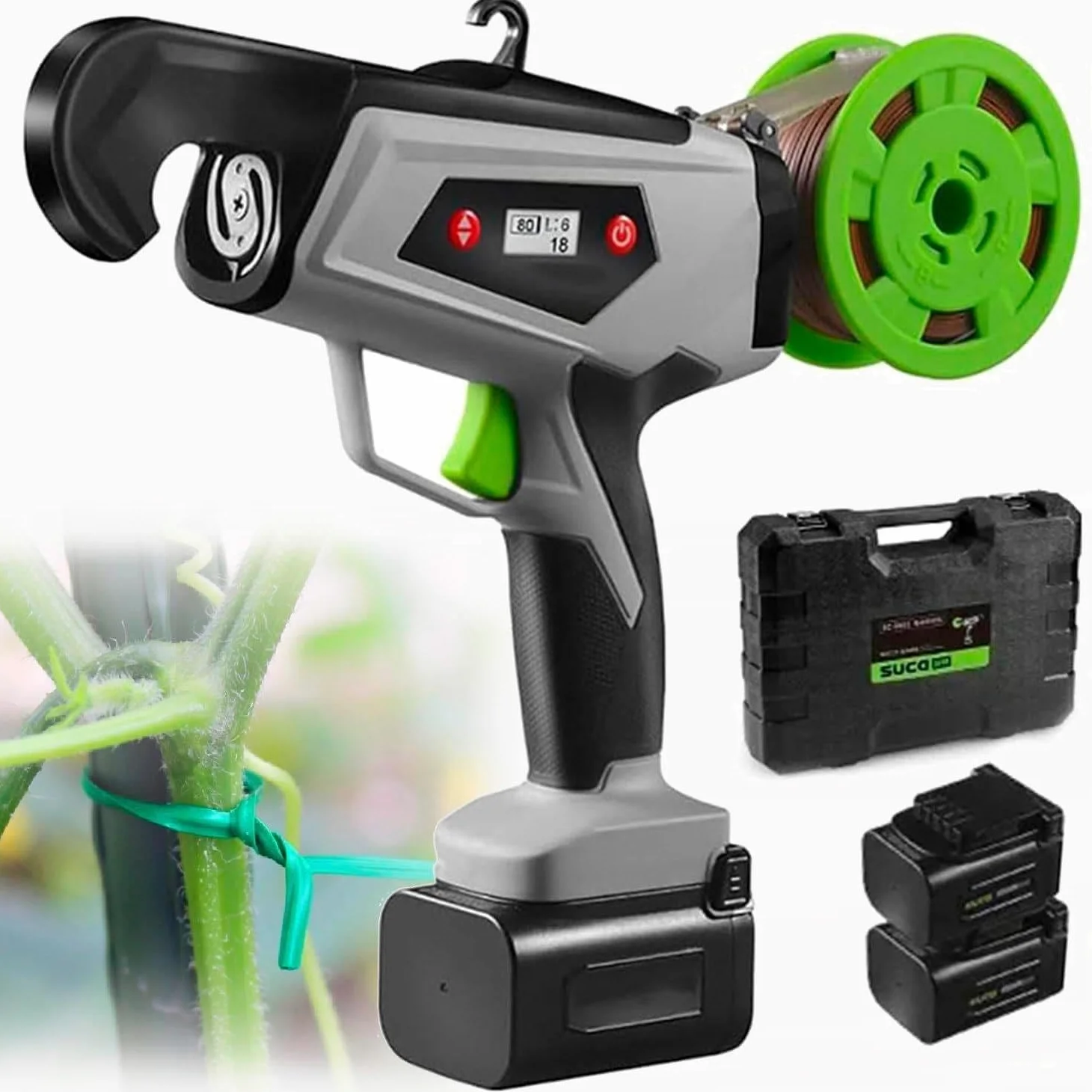 Machine À Attacher Les Plantes Électrique, Outil Automatique De Ligature Avec Écran Led Hd, 2 S Par Lien, Diamètre Max 25 Mm (1 Po), Léger 800 G (1,76 Lb) Pour Treillis Tomates Raisins(2RollsStrap)