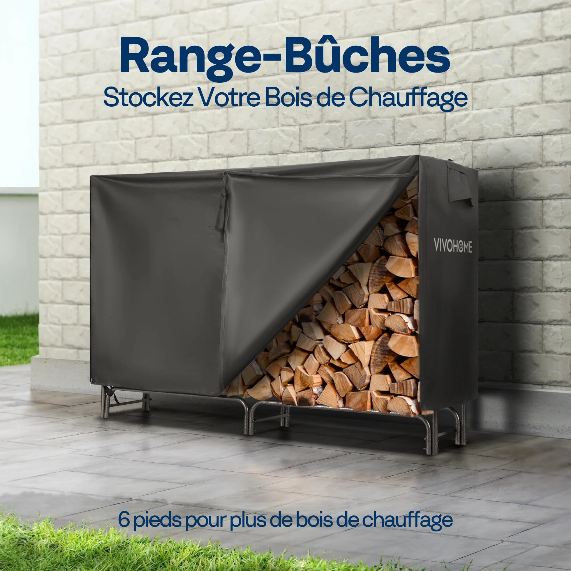 VIVOHOME Étagère pour Bois de Cheminée Housse Anthracite 183×123×35cm Support Bûches Chauffage Robuste Imperméable