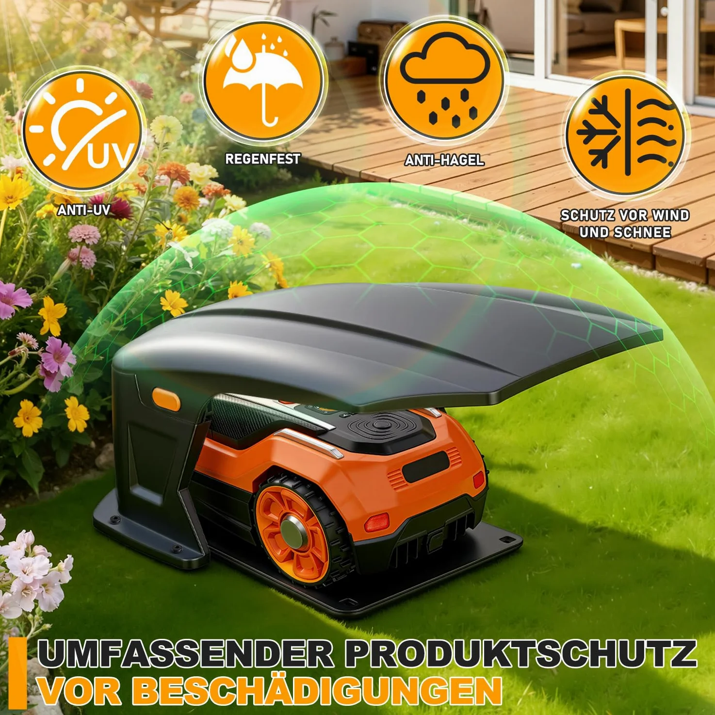 Station de charge pliable pour robot tondeuse - Station de charge compatible - Toit de protection pour robot tondeuse - Pas de blocage du signal - Protection UV - Contre la pluie et la grêle
