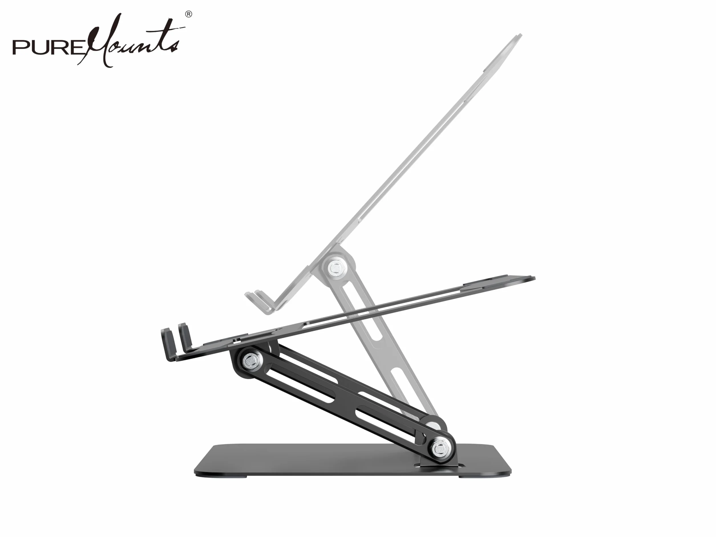 PureMounts Support Ordinateur Portable Réglable Hauteur Pliable Ergonomique Base Pivotante 360° Ventilation Patins Antidérapants Noir
