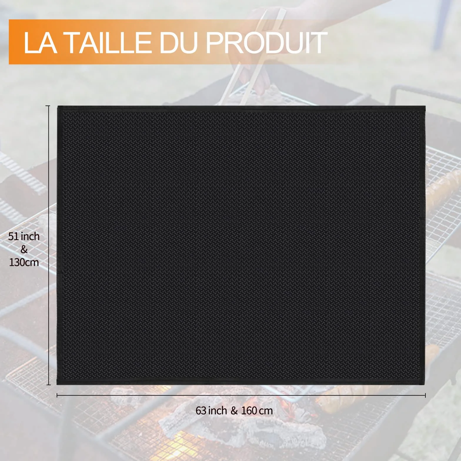 Tapis de Barbecue 130x160cm Anti Feu BBQ Pliable Réutilisable Étanche pour Sol d'Extérieur