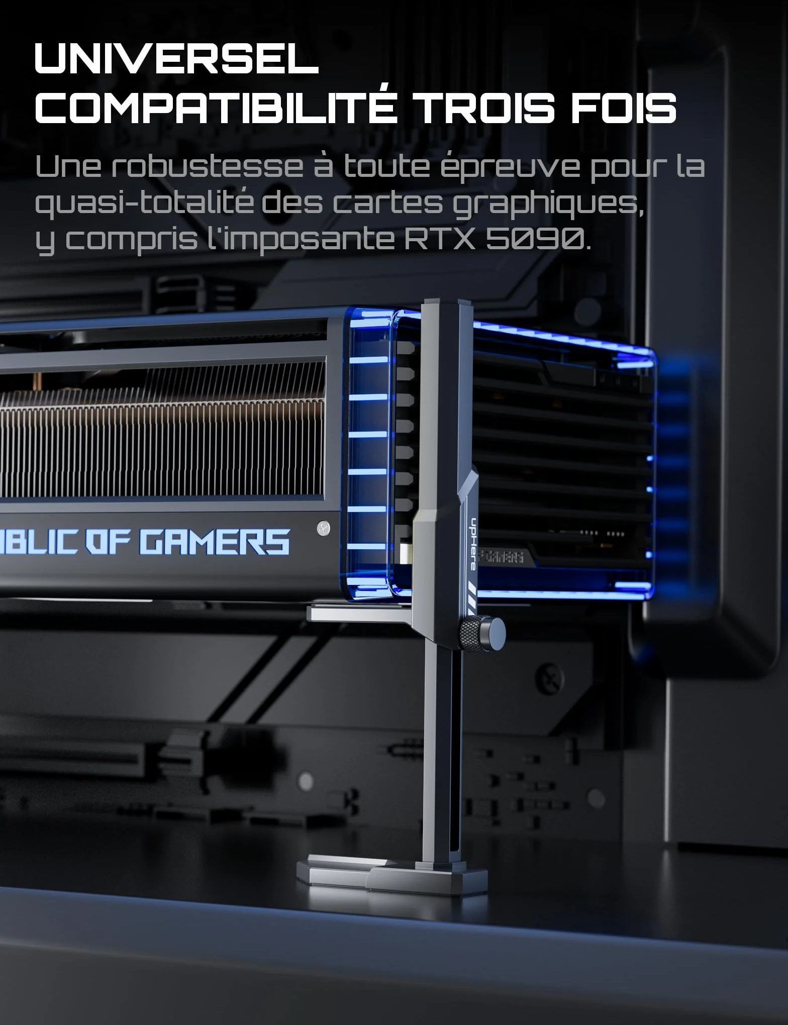 upHere GH07 Support GPU Alliage de Zinc Hauteur Réglable Carte Graphique Base Magnétique Patin Caoutchouc 18-160mm Noir