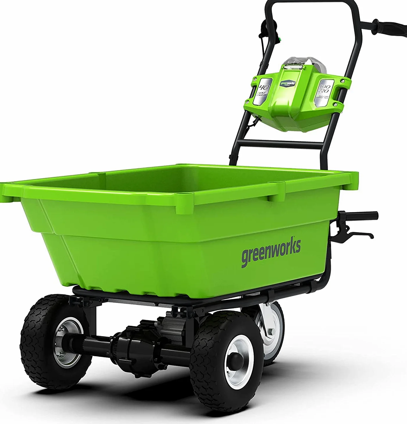 Greenworks G40GC Chariot de Jardín Électrique Sans Fil Autotracté, Brouette Électrique, Capacité de 100 KG, 106 L, Fonction de Basculement Facile, SANS Batterie Ni Chargeur 40 V, Garantie 3 Ans