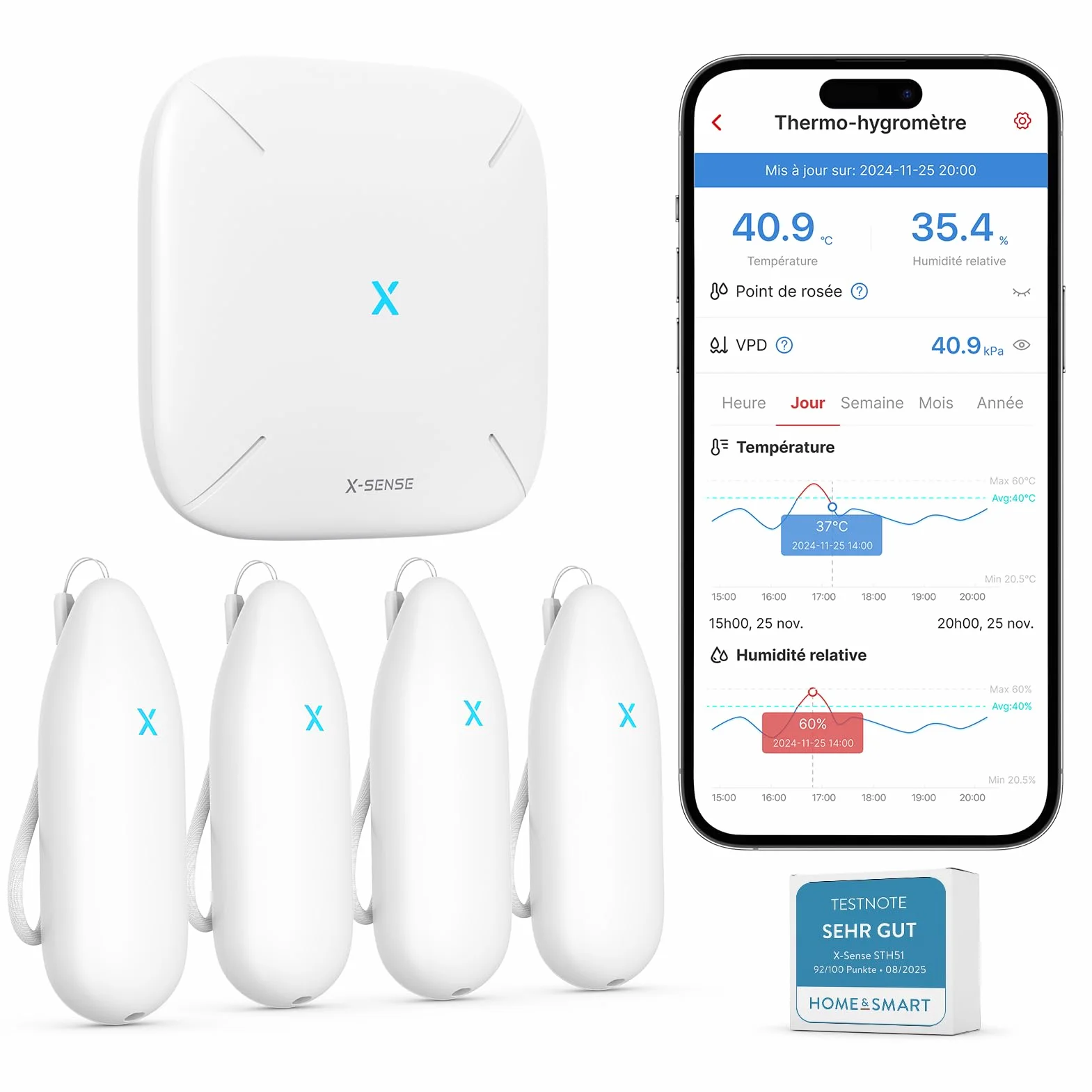 X-Sense Kit Thermomètre Hygromètre Connecté, STH55 | Suivi Précis, Alertes, Export des Données, Portée jusqu’à 500 m et Compatibilité Alexa
