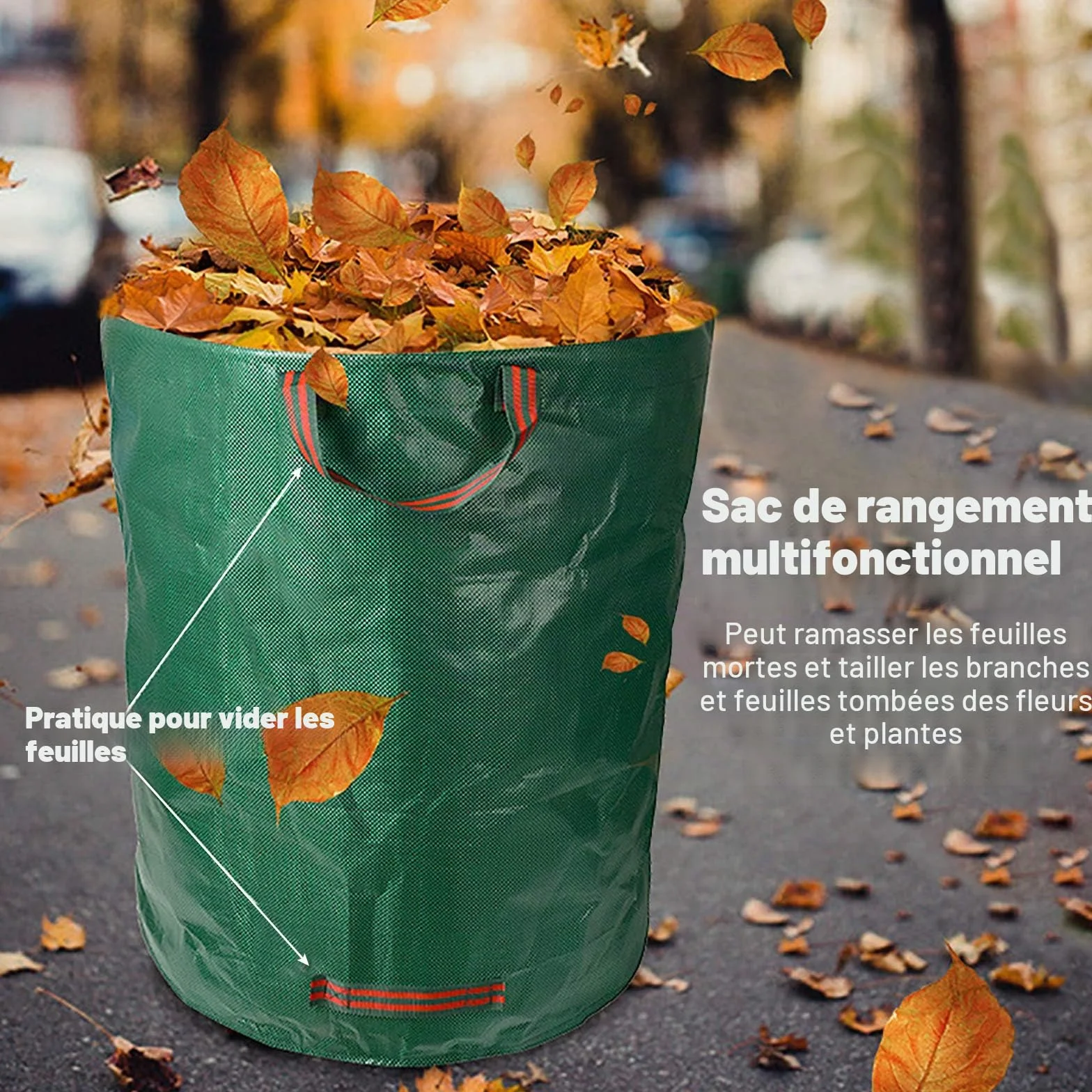 Sacs de Jardin 4x272L Polypropylène Robuste Pliables Réutilisables Étanches avec Poignées