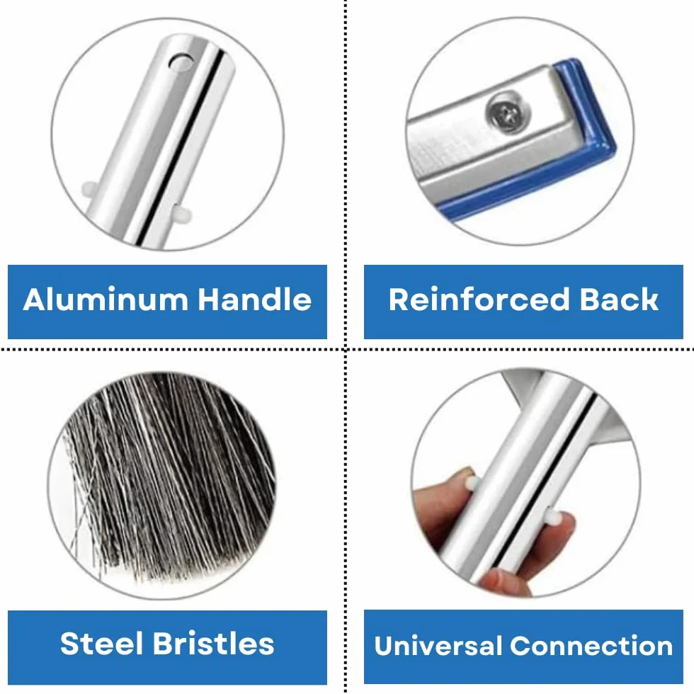 AquatiX Pro Brosse de Piscine 45,7 cm Aluminium Acier Inoxydable EZ Clips