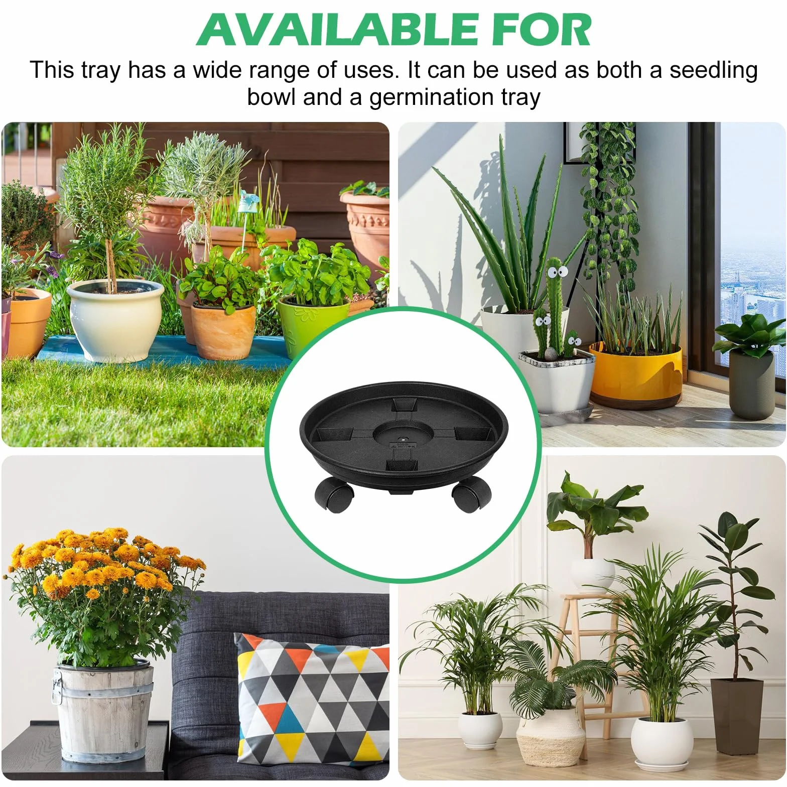 Porte Plante à roulettes 30 cm, Supports de Pots de Fleurs en Plastique, Support Plante Roulette intérieur et extérieur