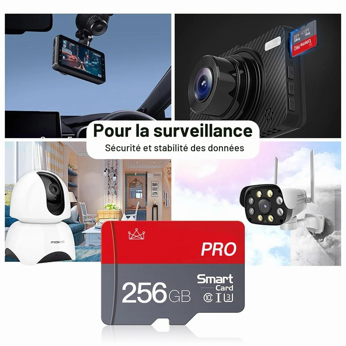 Lot de 2 cartes mémoire Micro SD 256 Go Classe 10 Haute Vitesse avec adaptateur Mini SD
