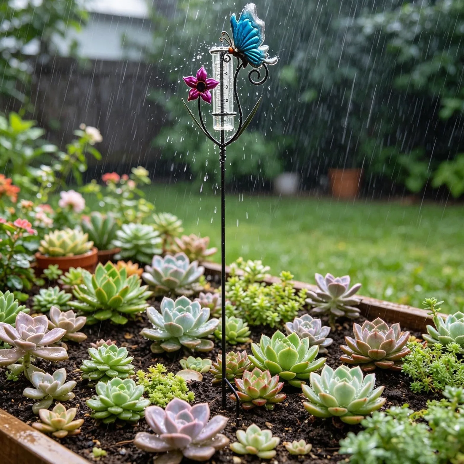 Pluviomètre d'extérieur décoratif Décoration Pluviomètre Design Papillon Et | Jauge de Mesure de Pluie Pour l'Extérieur, Jardin, Pelouse, Cour, Terrasse, Patio, Clôture et
