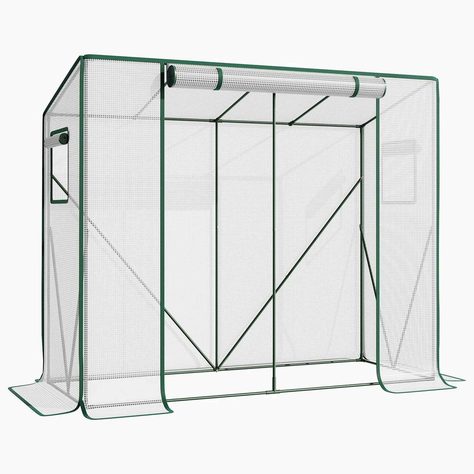 LARMNEE Serre de Jardin à Toit en Pente, Serre à Tomates Plastique, 200 x 77,5 x 170 cm, Abri Potager pour Plantes, avec Porte Enroulable, Anti-UV, pour Balcon, Jardin, Blanc EWT30GH02G3