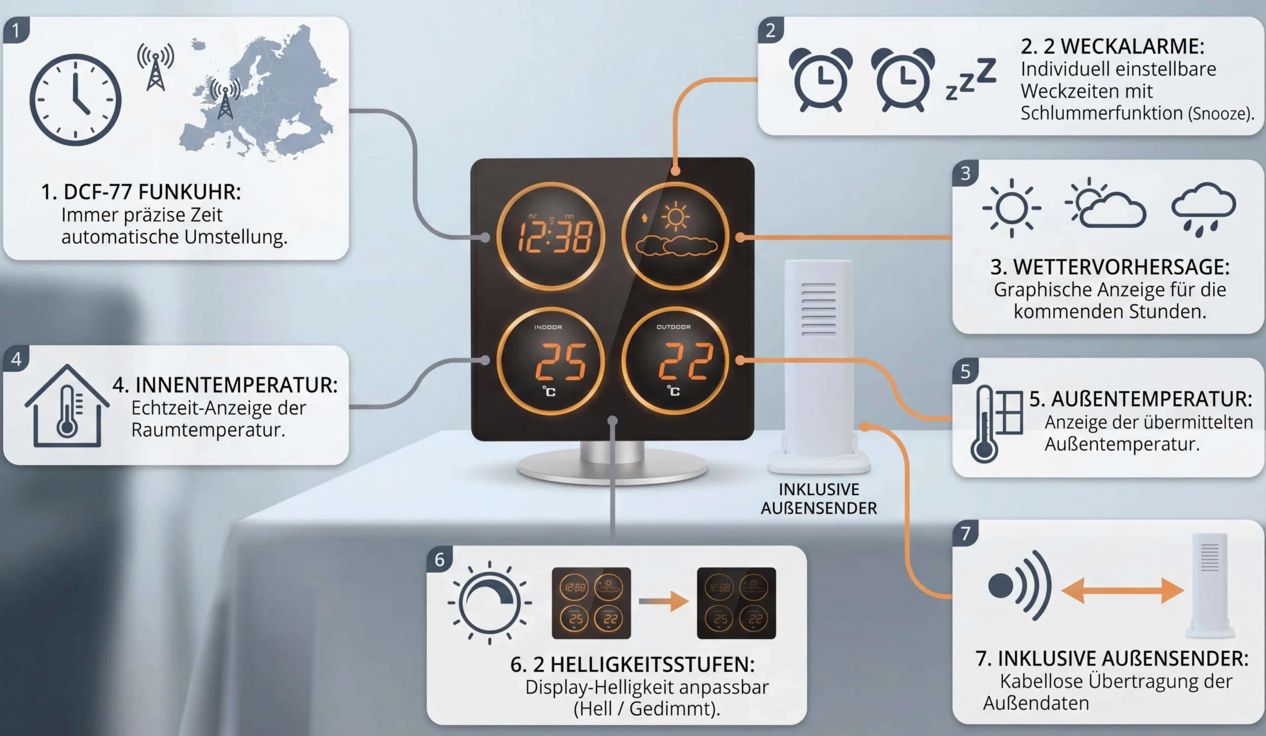 Technoline WS 6830 Station Météorologique Led - Intérieur Extérieur