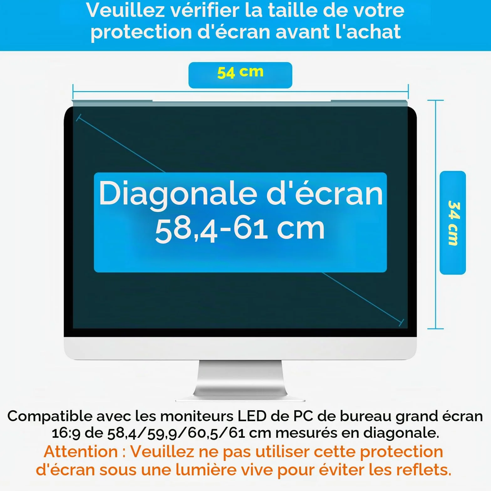 MOSISO Écran Protecteur Anti-Lumière Bleue Anti-UV 23-24 Pouces 16:9 PC LED 54x34 cm