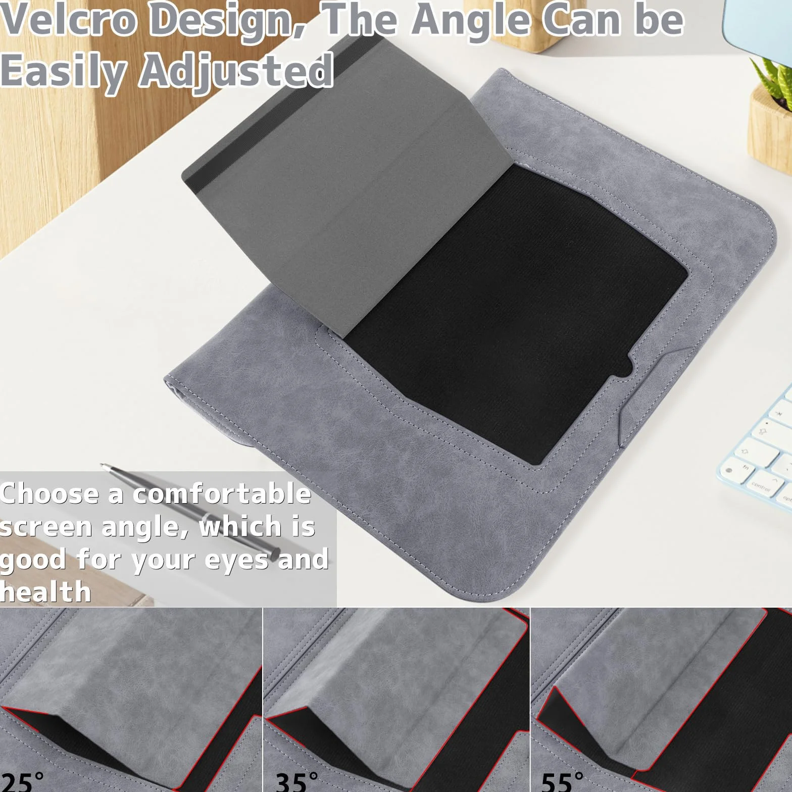 Housse pour Laptop avec Stand 13-14 Pouces PU Cuir pour MacBook Pro 13" 14" M5/M4/M3/M2/M1 Pro/Max, MacBook Air 13" 13,6" M5/M4/M3/M2/M1 - Gris