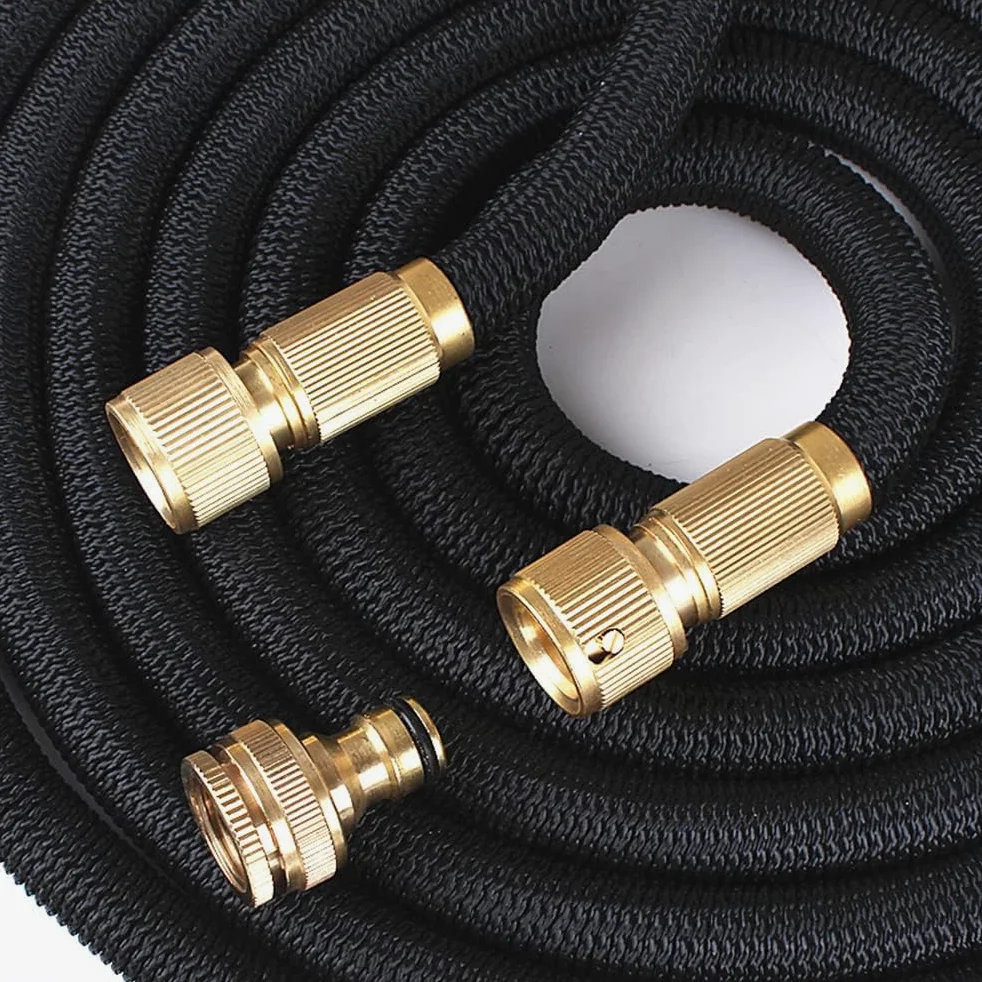Tuyau d'arrosage extensible avec tissu extra résistant, buse de pulvérisation, étanche et léger pour arroser et laver (vert, 60 m)