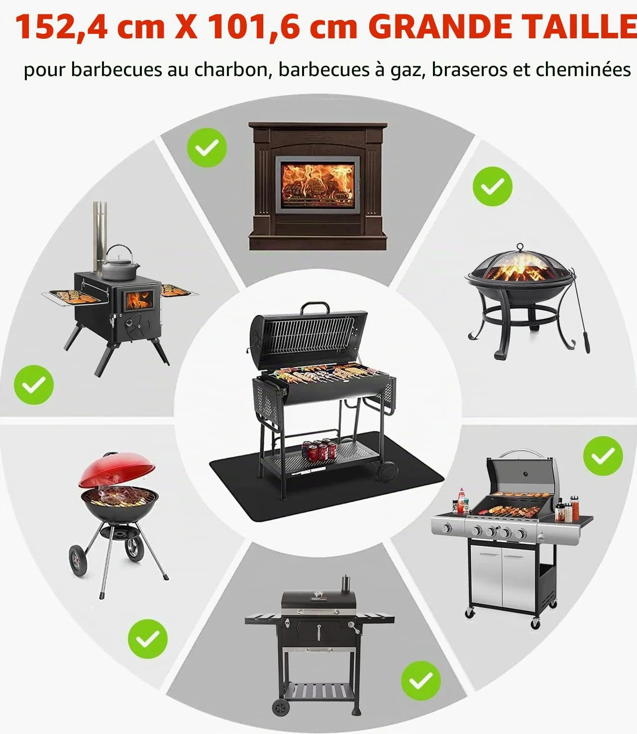 Tapis Ignifuge pour Barbecue 152 x 101 cm Résistant à la Chaleur | getalong · résiste jusqu'à 800 °F · déperlant huile & eau · réutilisable · 152 x 101 cm