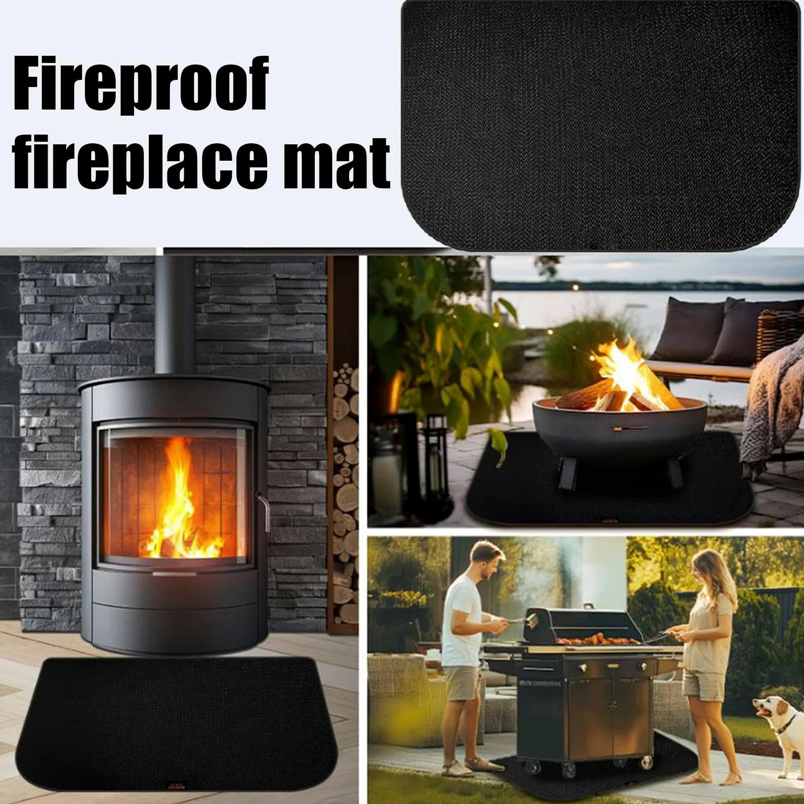 Tapis de Cheminée Antidérapant Résistant à la Flamme | Protecteur de Sol Intérieur pour Poêle à Bois pour Maison Appartement Salle de Classe Salon Camping Barbecue Feu de Camp