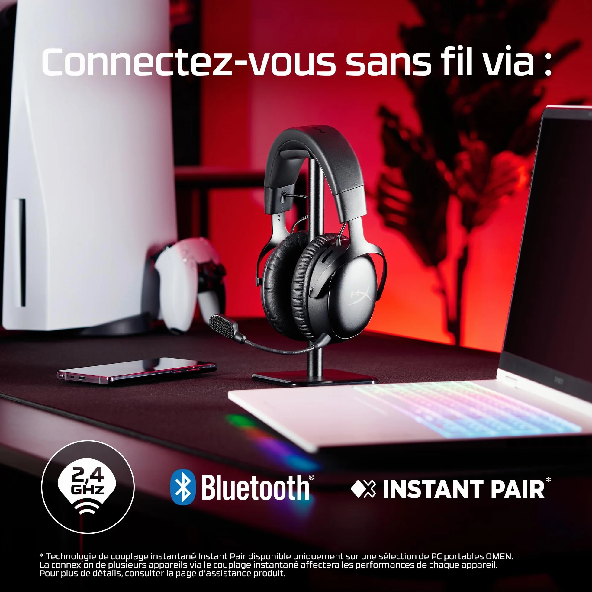 HyperX Cloud III S Casque Gaming sans Fil Bluetooth 2,4 GHz PC PS5 Xbox 200h Batterie 53 mm DTS Micro 10 mm Noir