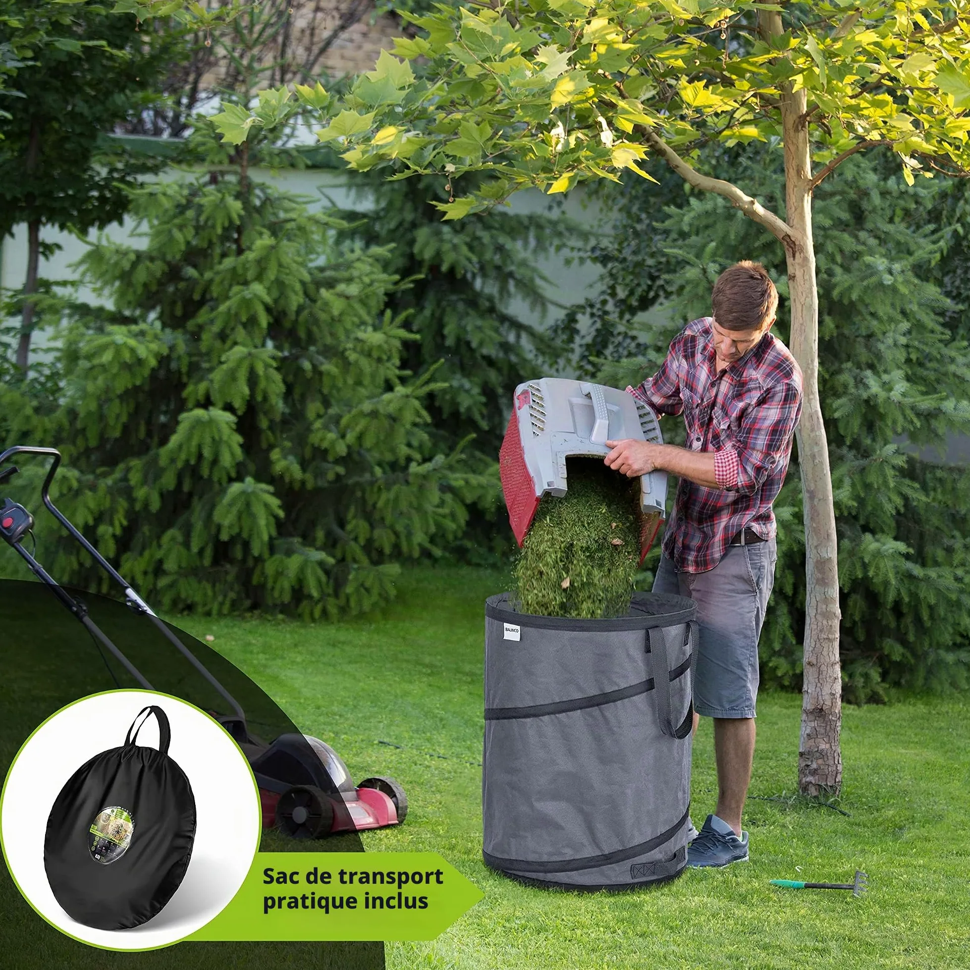 3x Sacs de jardin gris autoportant & stable 170 litres - Sac à déchets & feuilles - polyester résistant 22