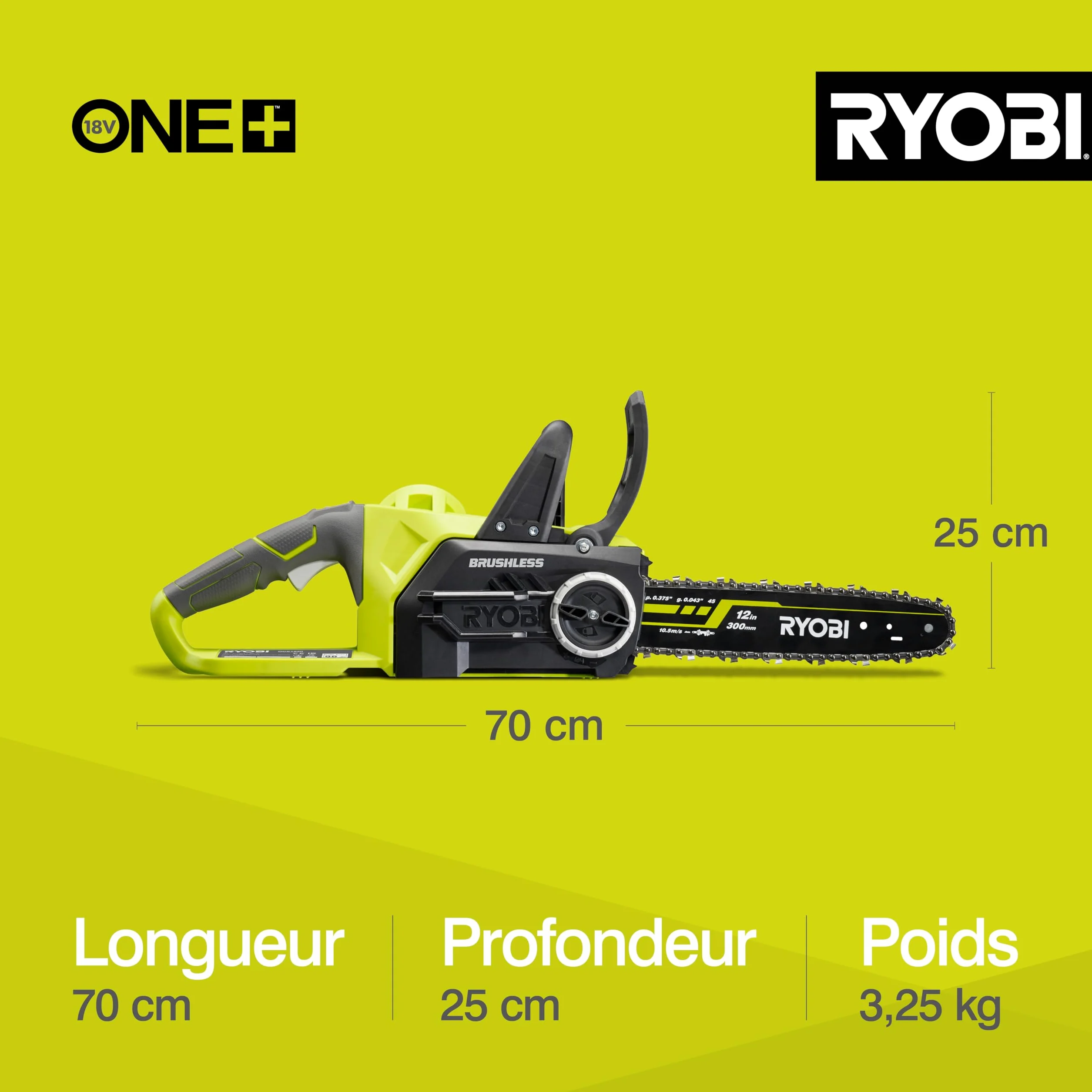 RYOBI - Tronçonneuse 18 Volts ONE+™ - guide 30 cm (sans batterie) - OCS1830