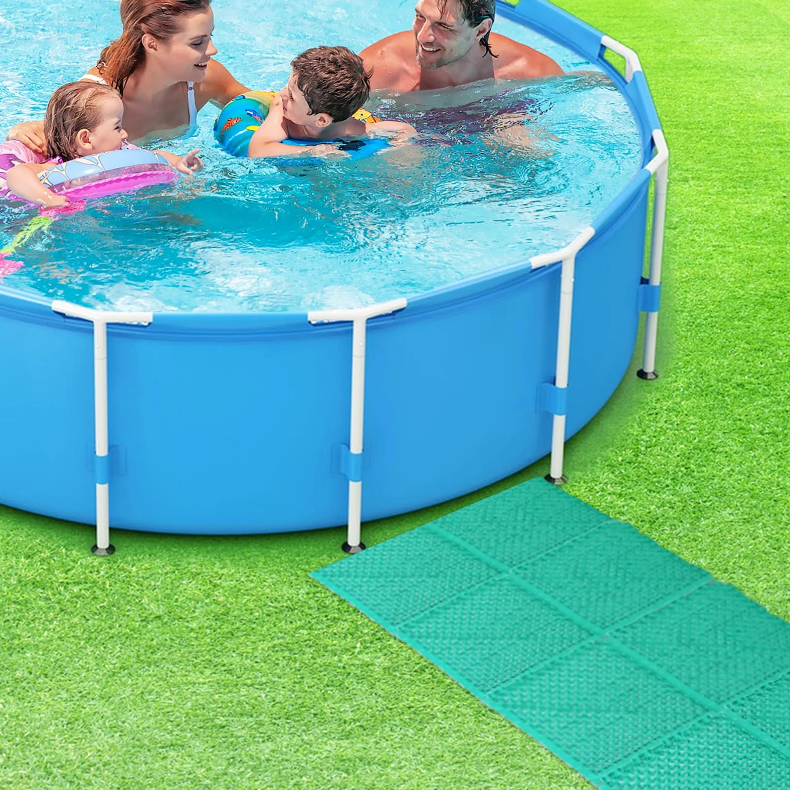 Tefola Lot de 16 Tapis de Sol pour Piscine Hors Sol, Tapis Antidérapant en Plastique Creux, Tapis Puzzle, pour Salle de Bain, Patio, Jardin, Extérieur(Carré, 25x25cm)