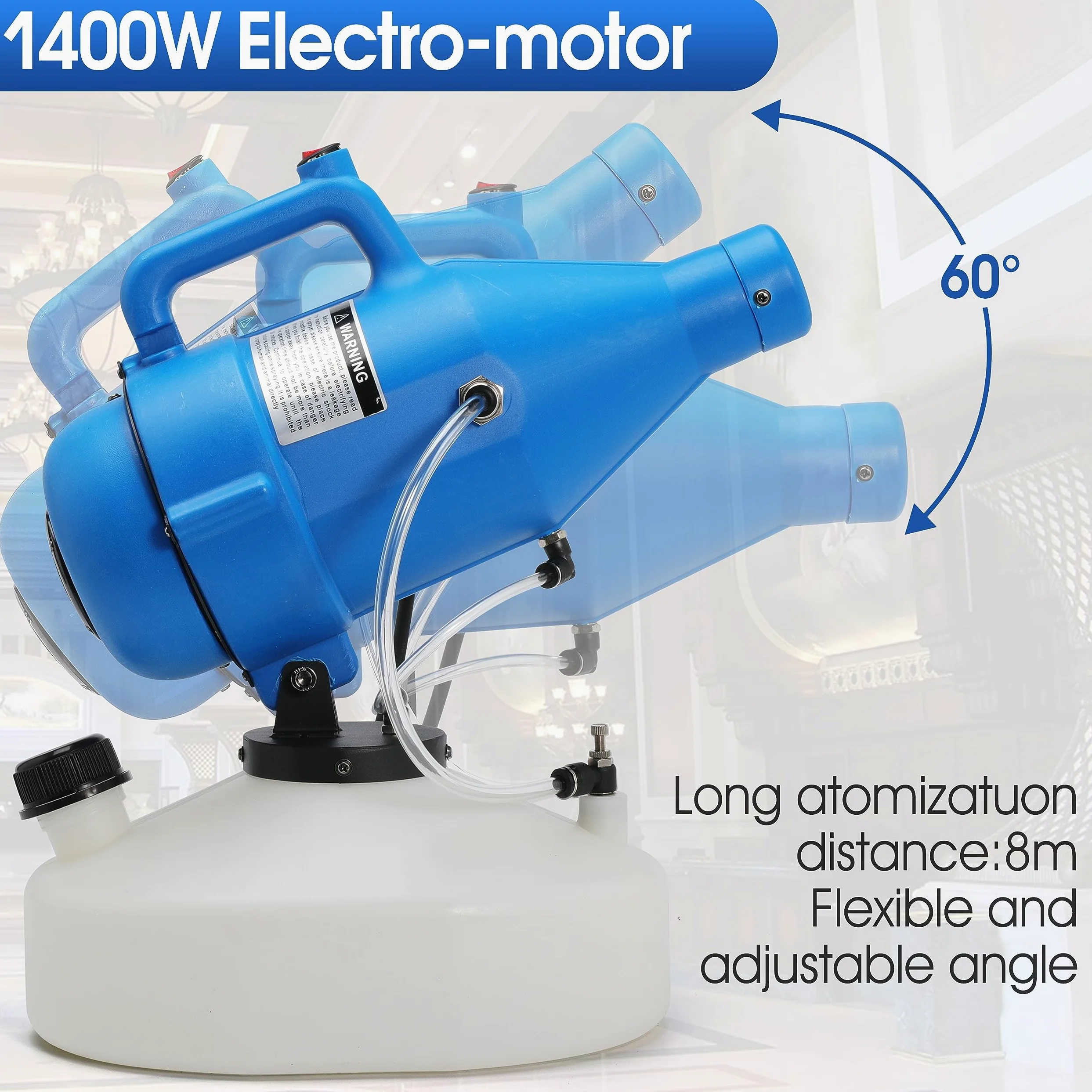 Pulvérisateur électrique portable ULV de 4,5 L avec cordon de 5 m pour maison, hôtel, église, école, pelouse et jardin