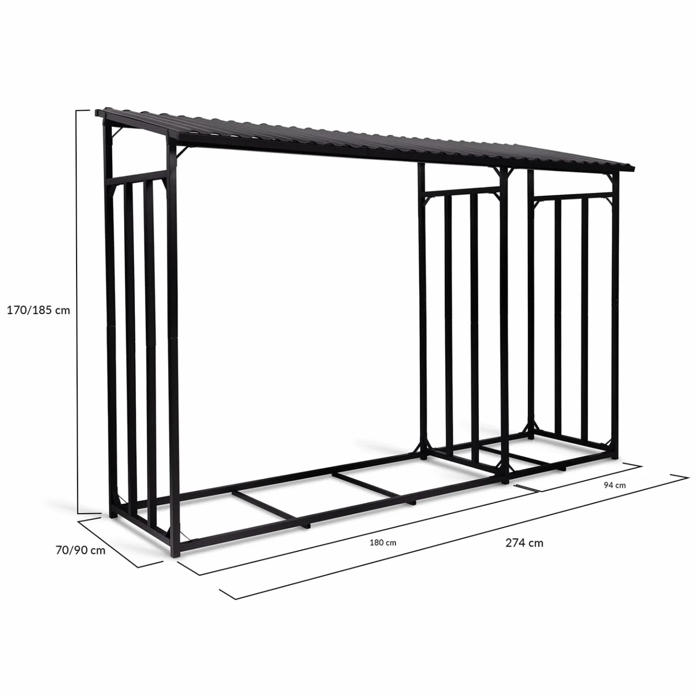 Abri de Stockage en Acier Galvanisé pour Bûches L. 274 cm avec Housse de Protection