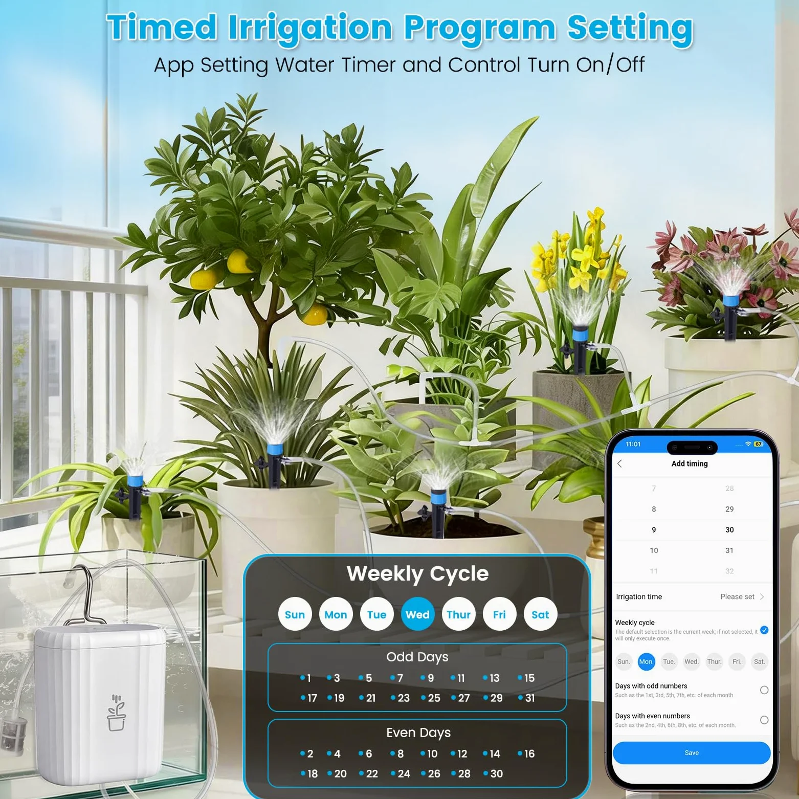 Système D'arrosage Automatique Wifi, App Control Système D'arrosage Automatique Pour Plantes En Pot D'intérieur, Kit D'arrosage Goutte à Goutte DIY Avec Alarme De Manque D'eau, Minuterie Programmable