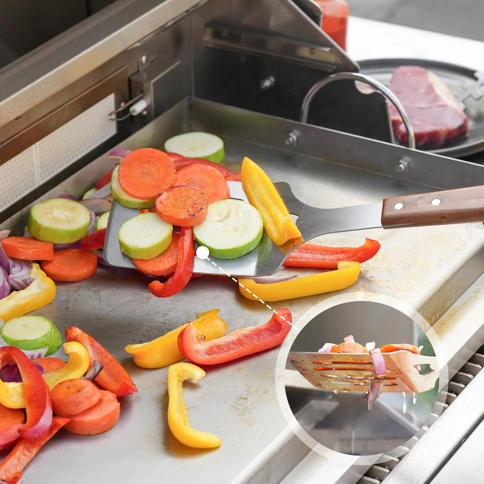 Onlyfire Set de Ustensiles pour Barbecue en Acier Inoxydable, 4 Pièces avec Poignées en Bois
