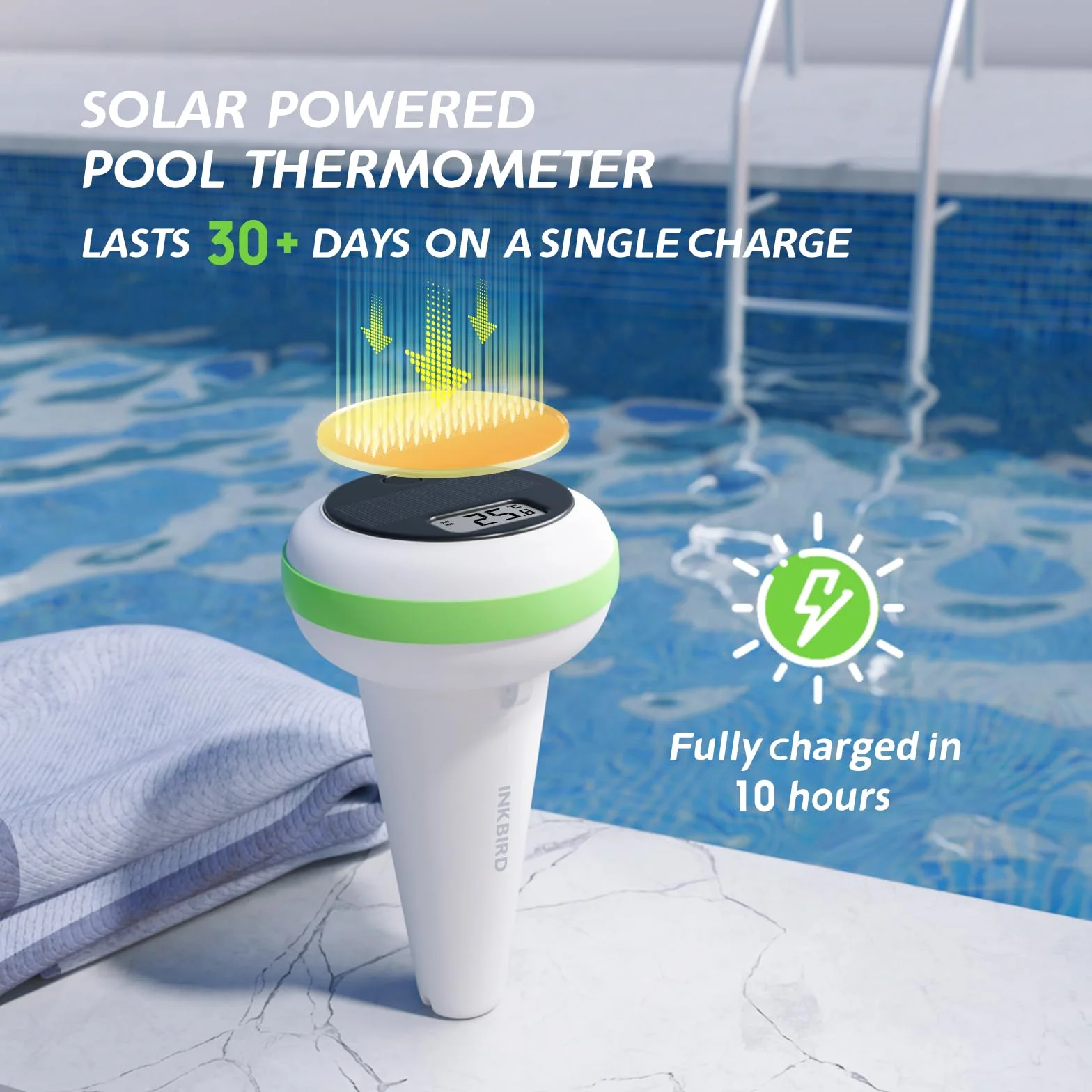 Inkbird Thermomètre Piscine Solaire avec Moniteur, Étanche IP68 | Connexion Sans Fil, Moniteur Multifonctionnel Télécommande, Spa Bassin Aquarium