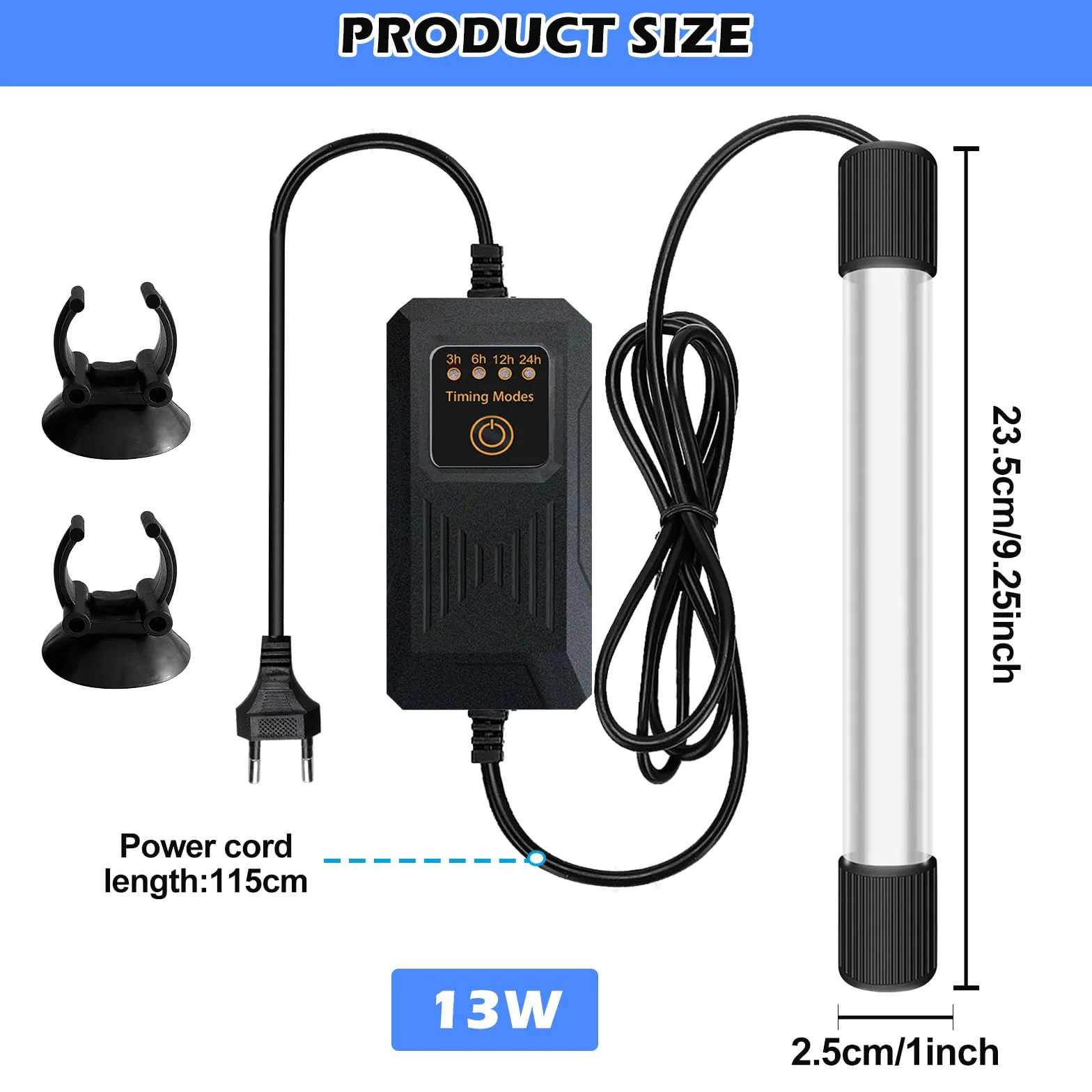 Lampe stérilisateur UV aquarium 13W avec minuteur étanche