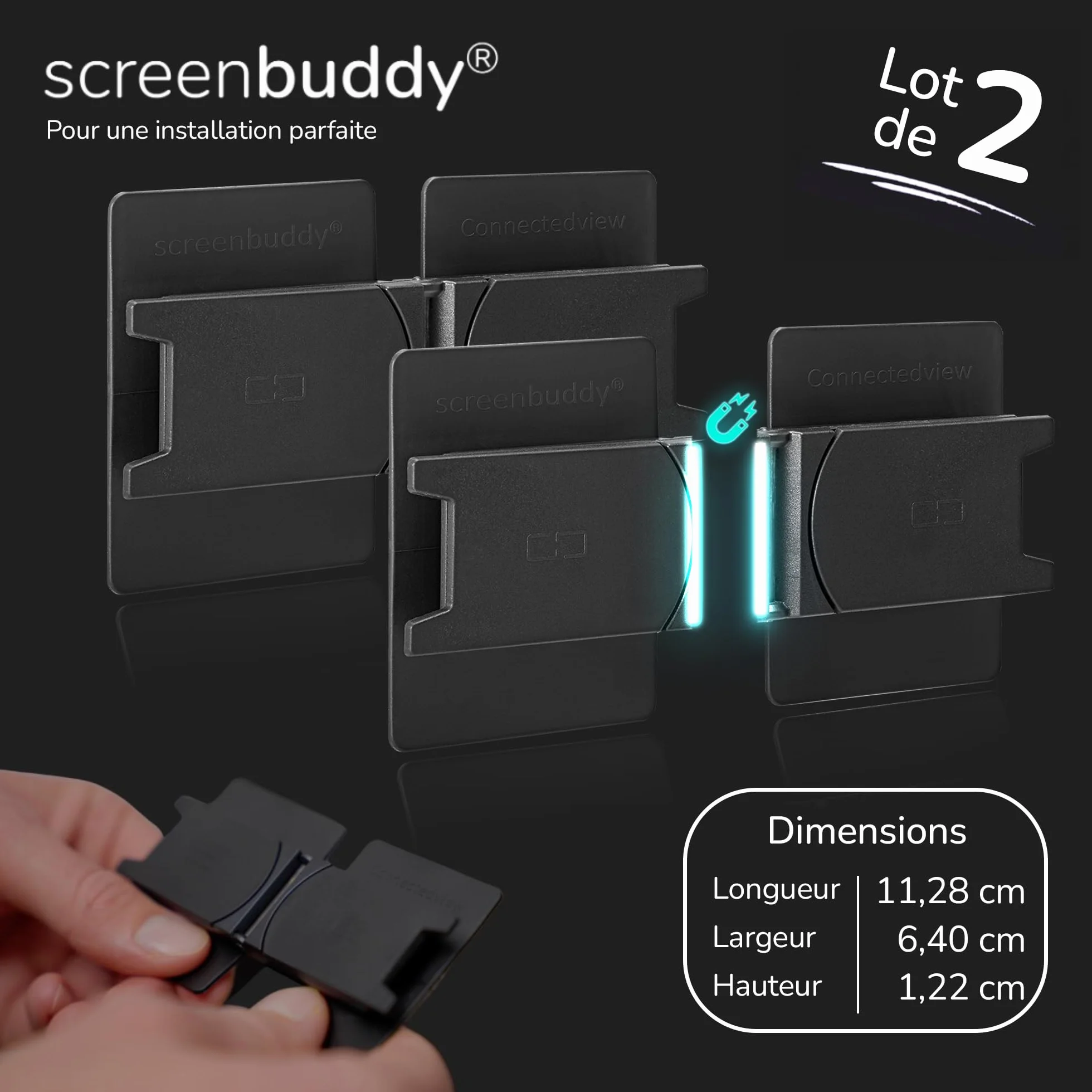 Set de 2 Connexion magnétique pour écrans avec Fonction Smart-Lock, Accessoires innovants pour Ordinateurs/Jeux, Made in Germany