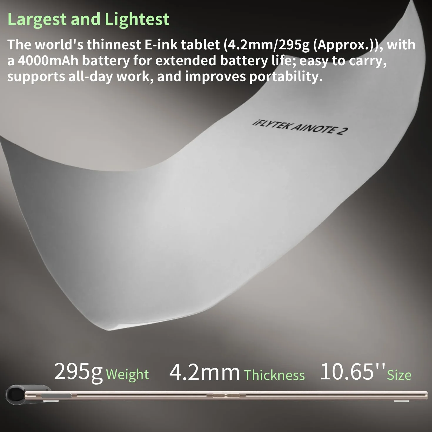 iFLYTEK AINOTE 2 Smart E-Ink Tablet 10,7" Transcription IA Traduction Résumé Réunions Latence < 20 ms Batterie 7 jours