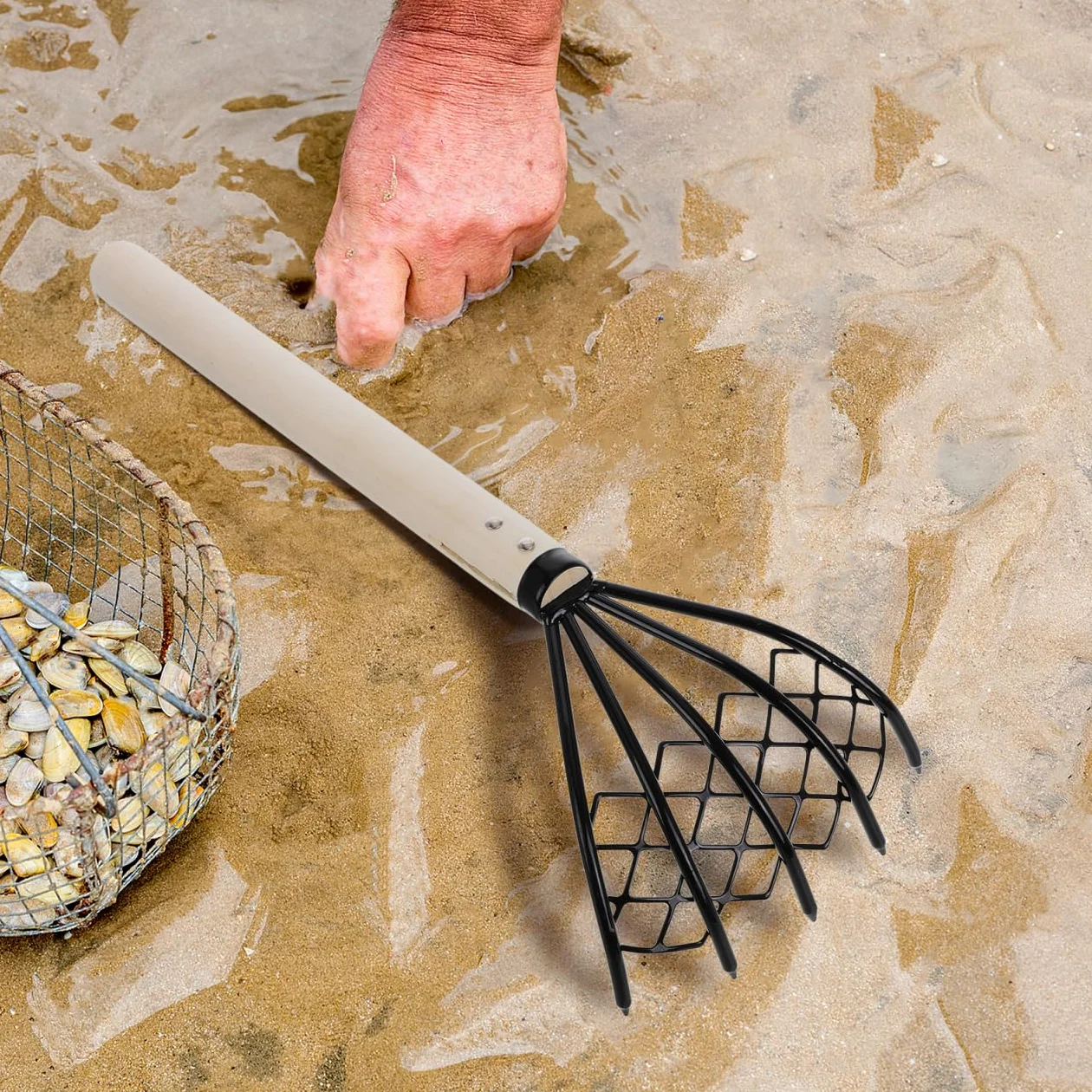 Sosoport RâTeau De Plage 5 Dents en MéTal 15 Pouces RâTeau À La Griffe pour Ramassage Coquillages Et HuîTres Outil Manuel Portable pour Creusage Fruits De Mer