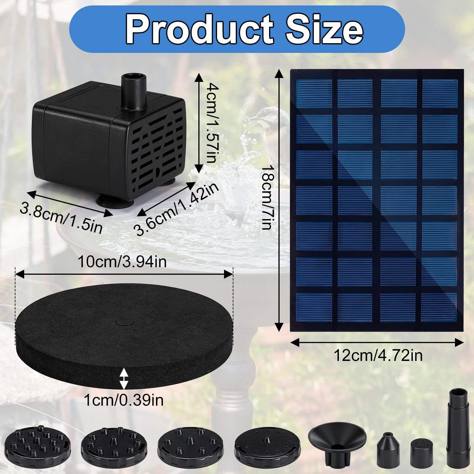 Pompe Solaire Bassin 2.5W Fontaine Solaire Extérieure Jardin 6 Buses 6 Modes