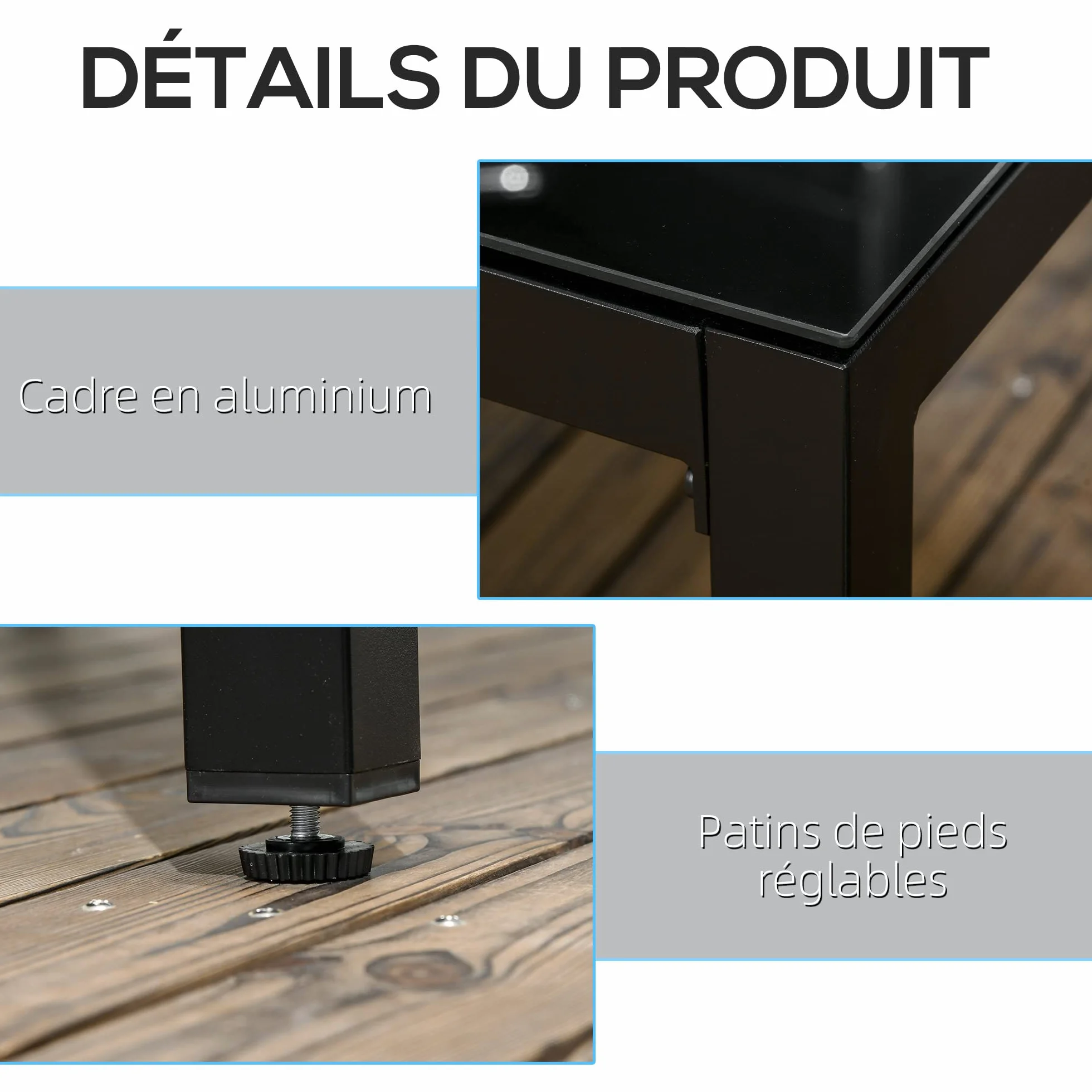 Outsunny Table de Jardin rectangulaire en Verre trempé Aluminium 180x80x72 cm Noir