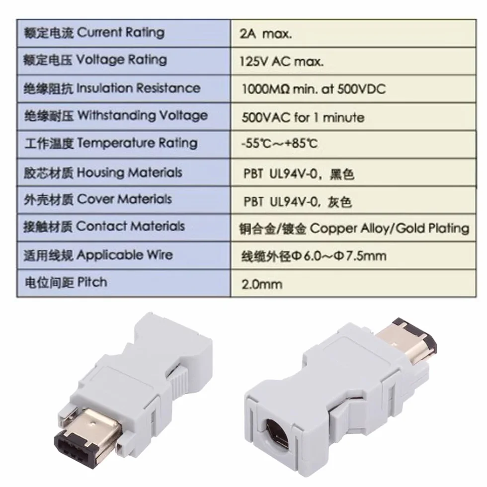 FireWire IEEE 1394 Connecteur CN3 6 broches SM-6P I/O compatible Yaskawa Panasonic Servo