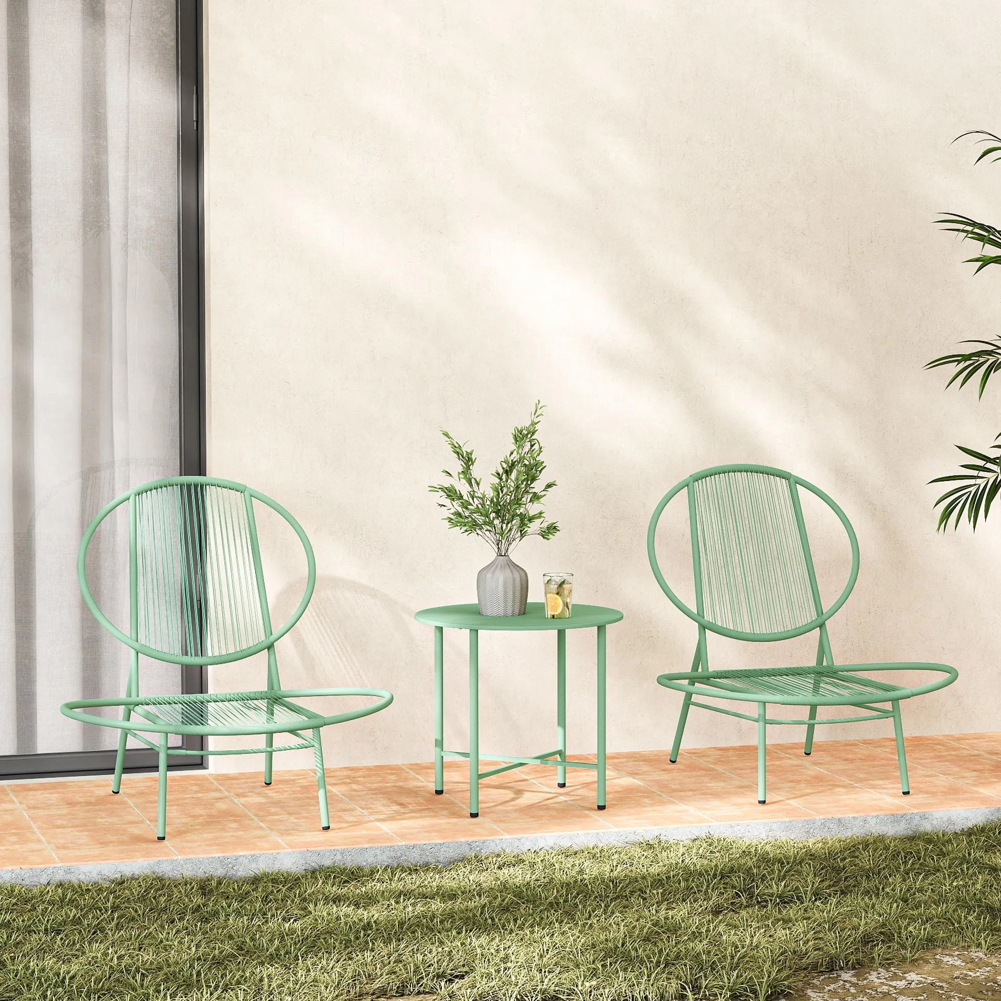 Outsunny Bistro Set 3 pièces en acier résistant aux intempéries meubles de jardin table de bistrot chaises ergonomiques