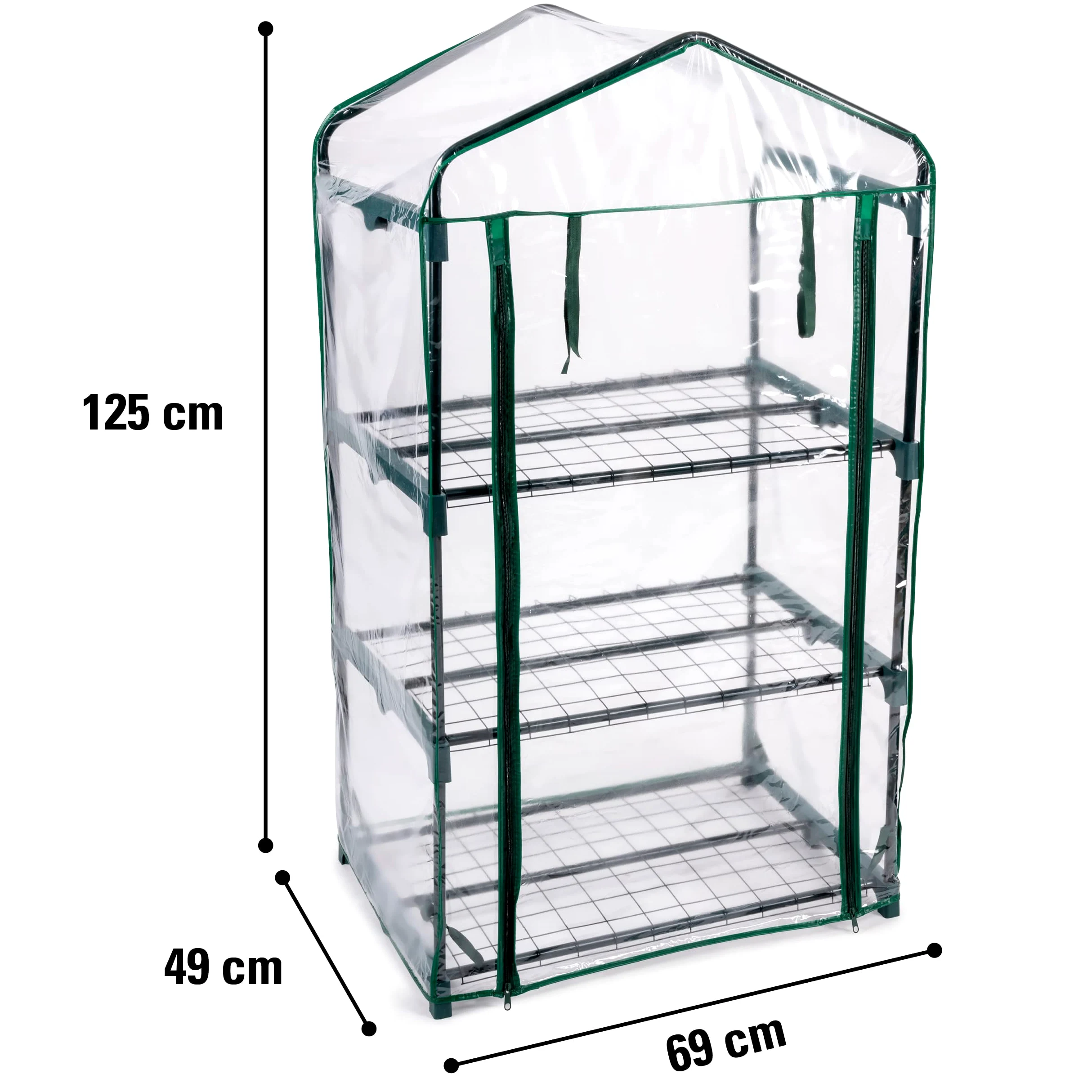 Kinzo Serre de Jardin à 3 étages - 69 x 49 x 136 cm - Transparente avec des Accents Verts