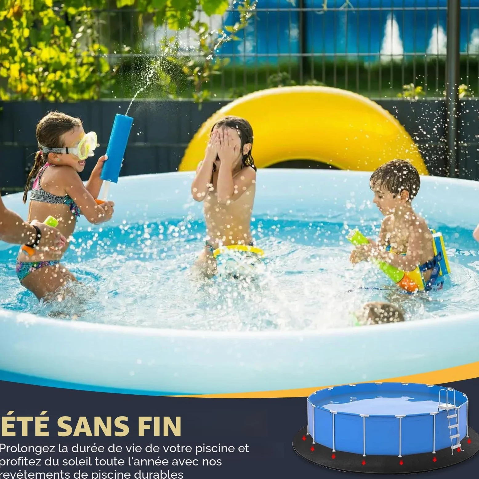 Tapis de piscine rond, tapis antidérapant Ø 500 cm, tapis de protection de sol pliable, tapis de sol pour piscine, jacuzzi, piscine extérieure (diamètre 500 cm)