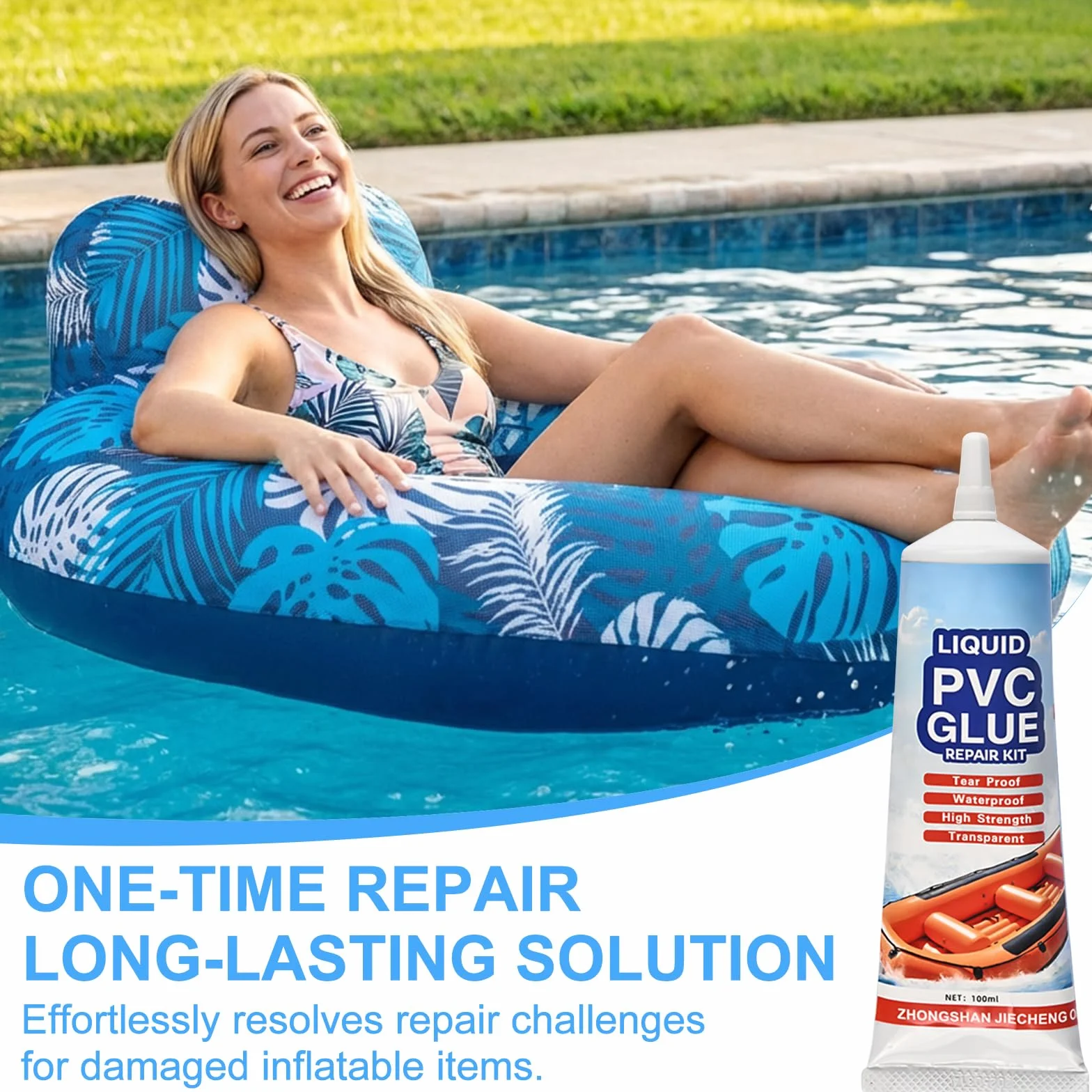 Kit de Réparation Piscine 100ML, Rustine Imperméable avec 15 Patchs & Accessoires, Colle PVC
