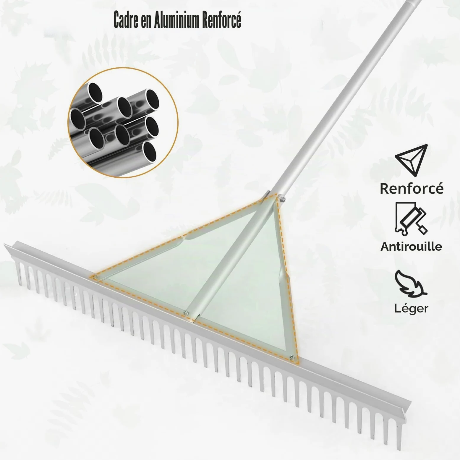 SOARS Râteau Jardin en Aluminium, Large Tête de 91 CM avec 36 Dents, Manche 174 CM, Aérateur Gazon pour l'Entretien de la Pelouse, Paysage (Style B)