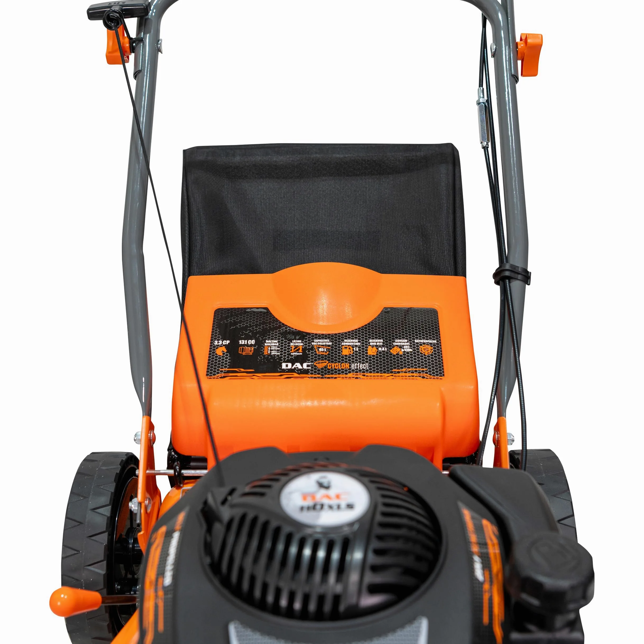 RURIS Tondeuse à Gazon Thermique Autotractée DAC 110XLS – Moteur 3,3 CV 131 CC, Largeur de Coupe 400 mm, Hauteur réglable 25-65 mm, bac 45 L, éjection arrière, châssis en métal