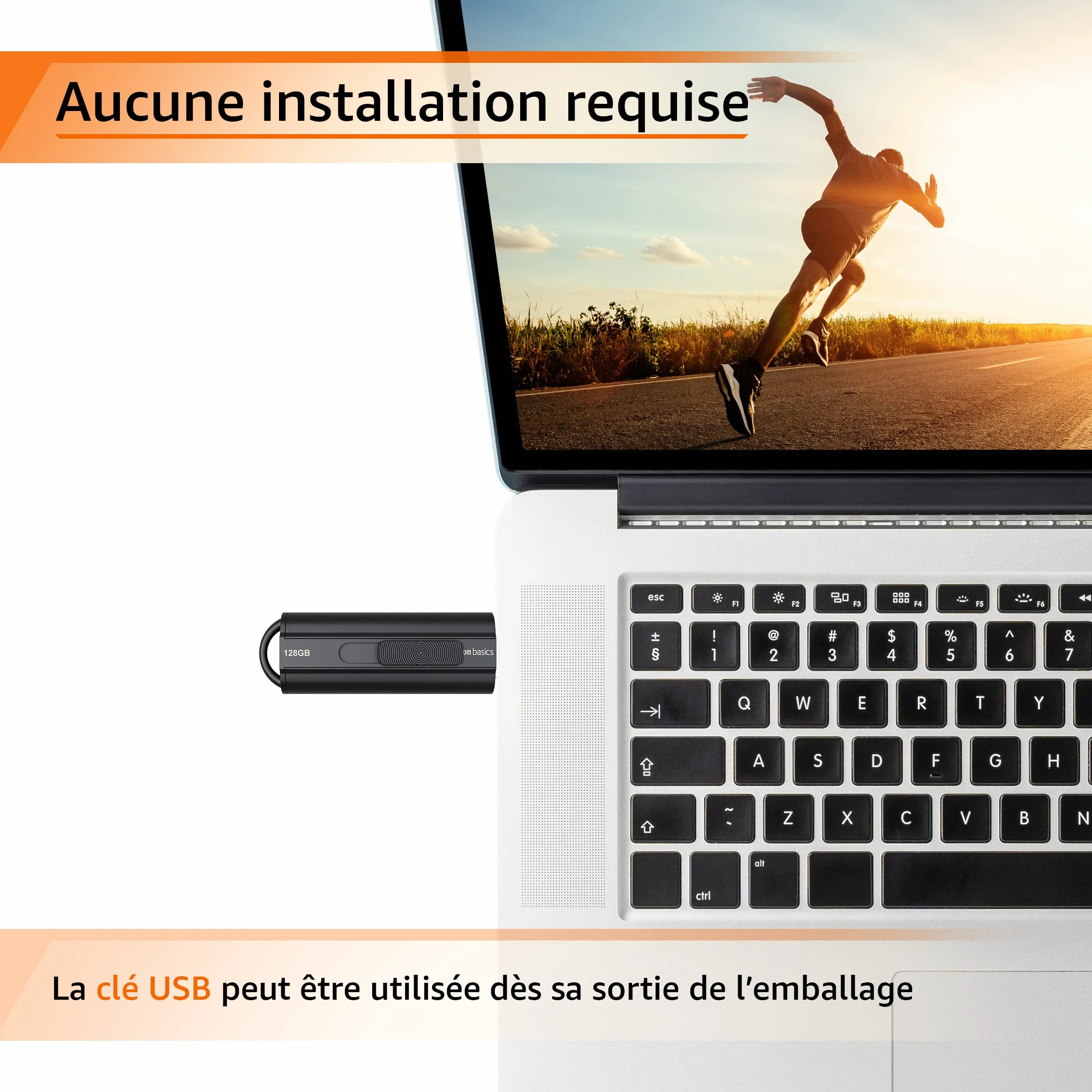 Amazon Basics 128 Go Clé USB 3.1 Noir, vitesse de lecture 130 Mo/s