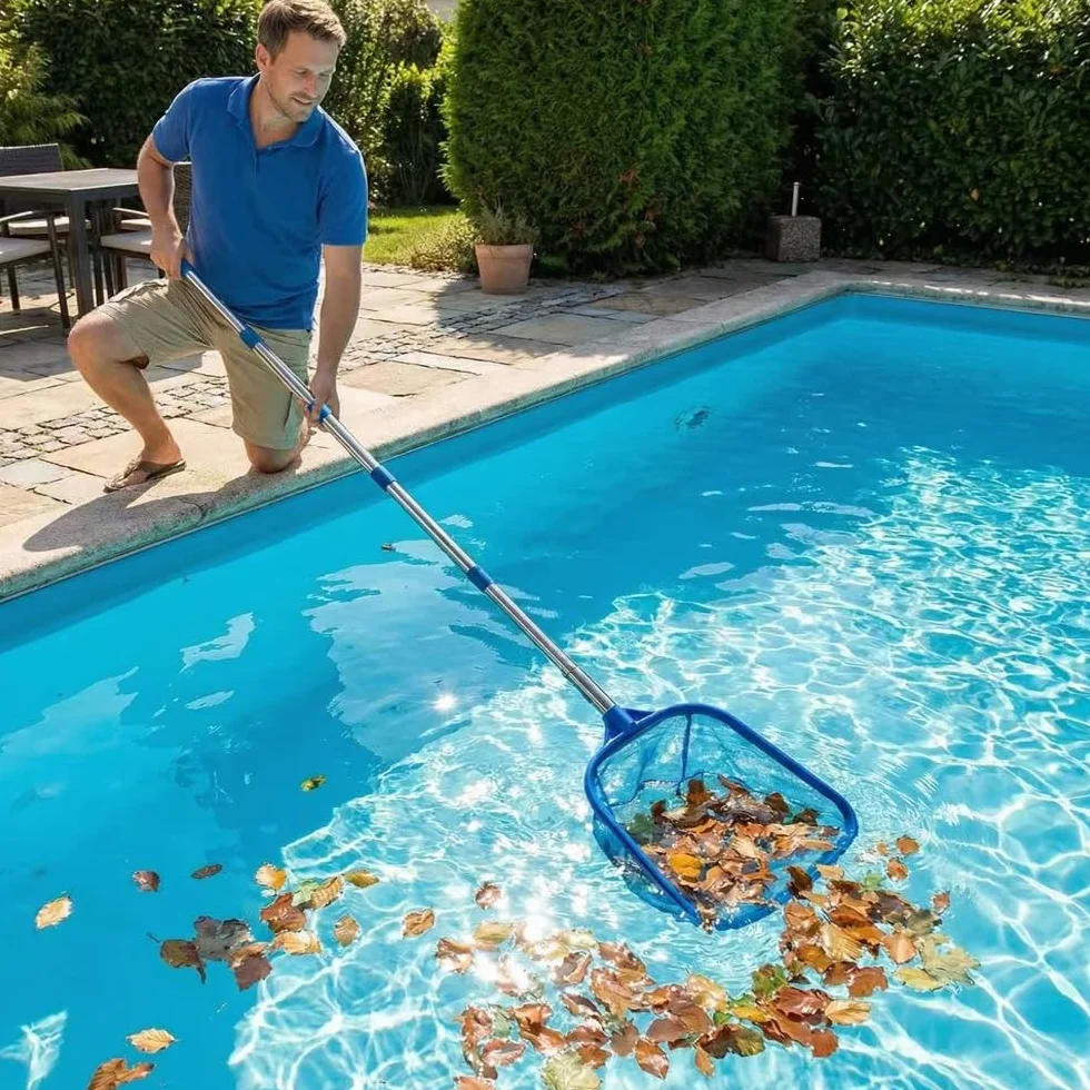 Epuisette Piscine avec Manche Telescopique 225cm, Brosse et Chiffon Nettoyage