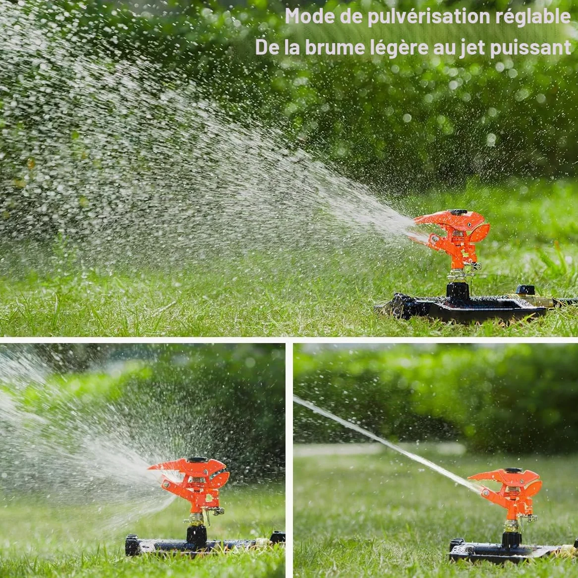 FANHAO Arroseur de Jardin à Impact pulsé Haute avec Base 100% métal, arroseurs de pelouse rotatifs à 360 degrés, pour l’arrosage Automatique du Jardin et de la pelouse. Couverture Jusqu’à 540 m²