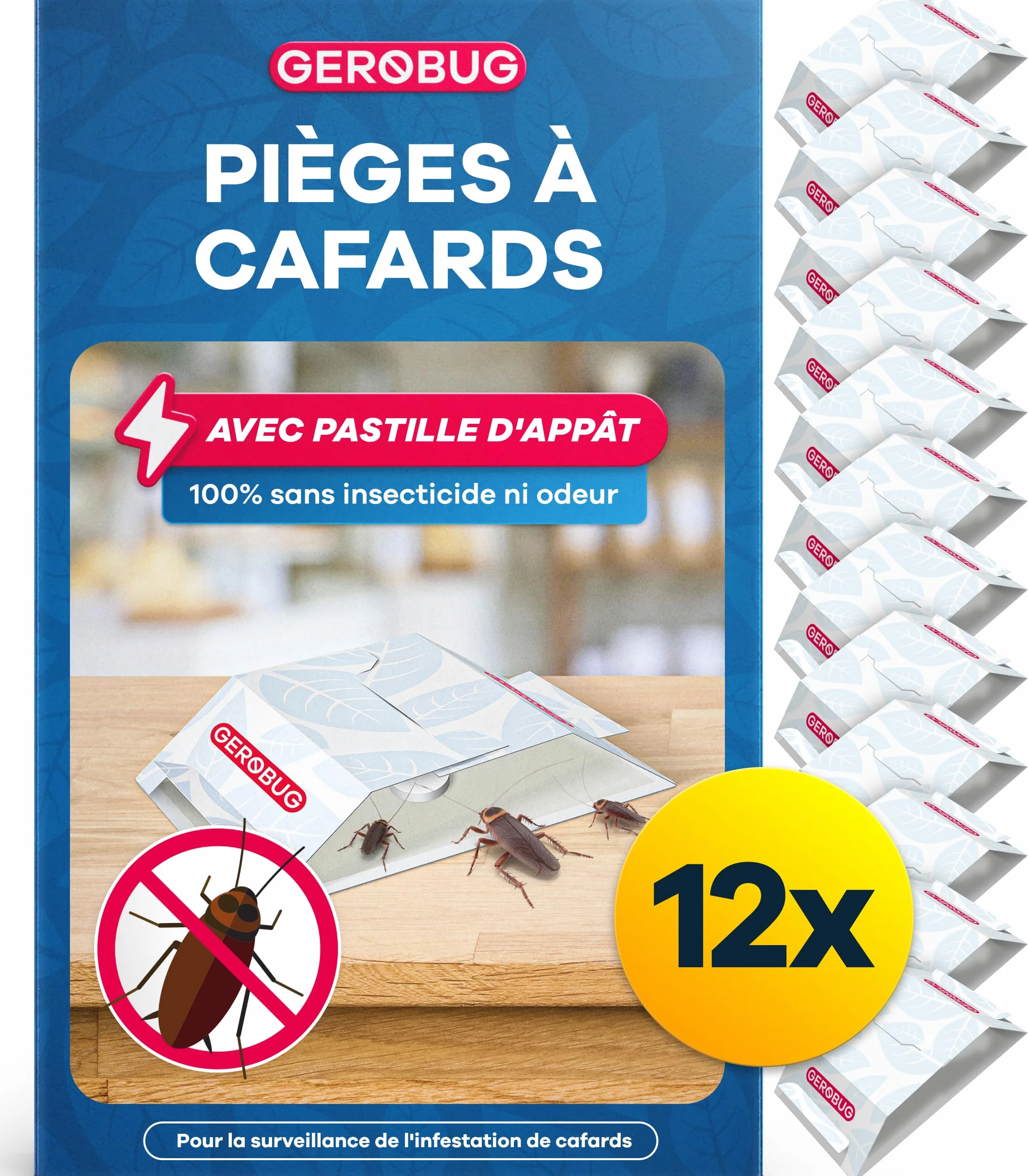 Gerobug Piège à cafards Professionnel 12 pièces - Piège à Colle pour surveiller les cafards