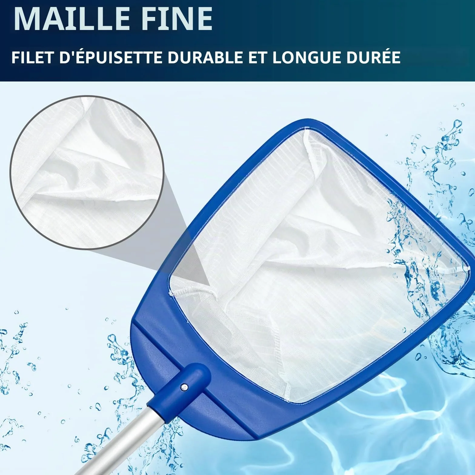 POOLIFE Épuisette de piscine avec poignée, filet à mailles ultra fines